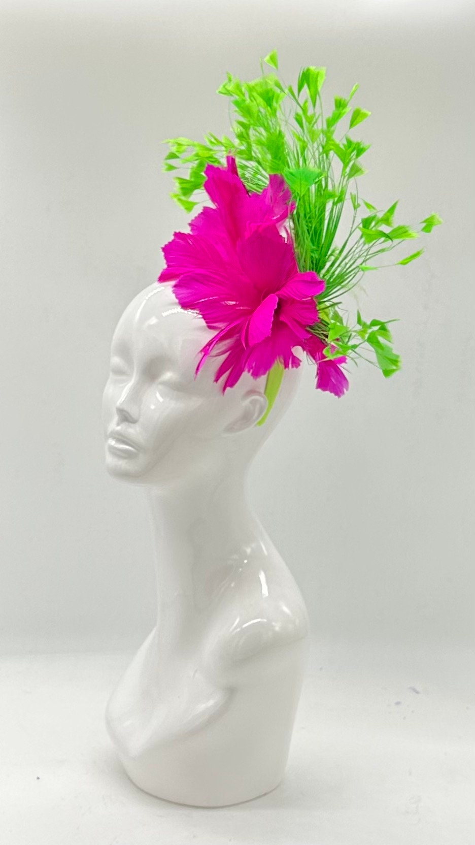 Hot pink and lime green Kentucky Derby Fascinator, derby hat Kentucky Derby Hat Alternative, Floral Fascinator (GOLD LINE)