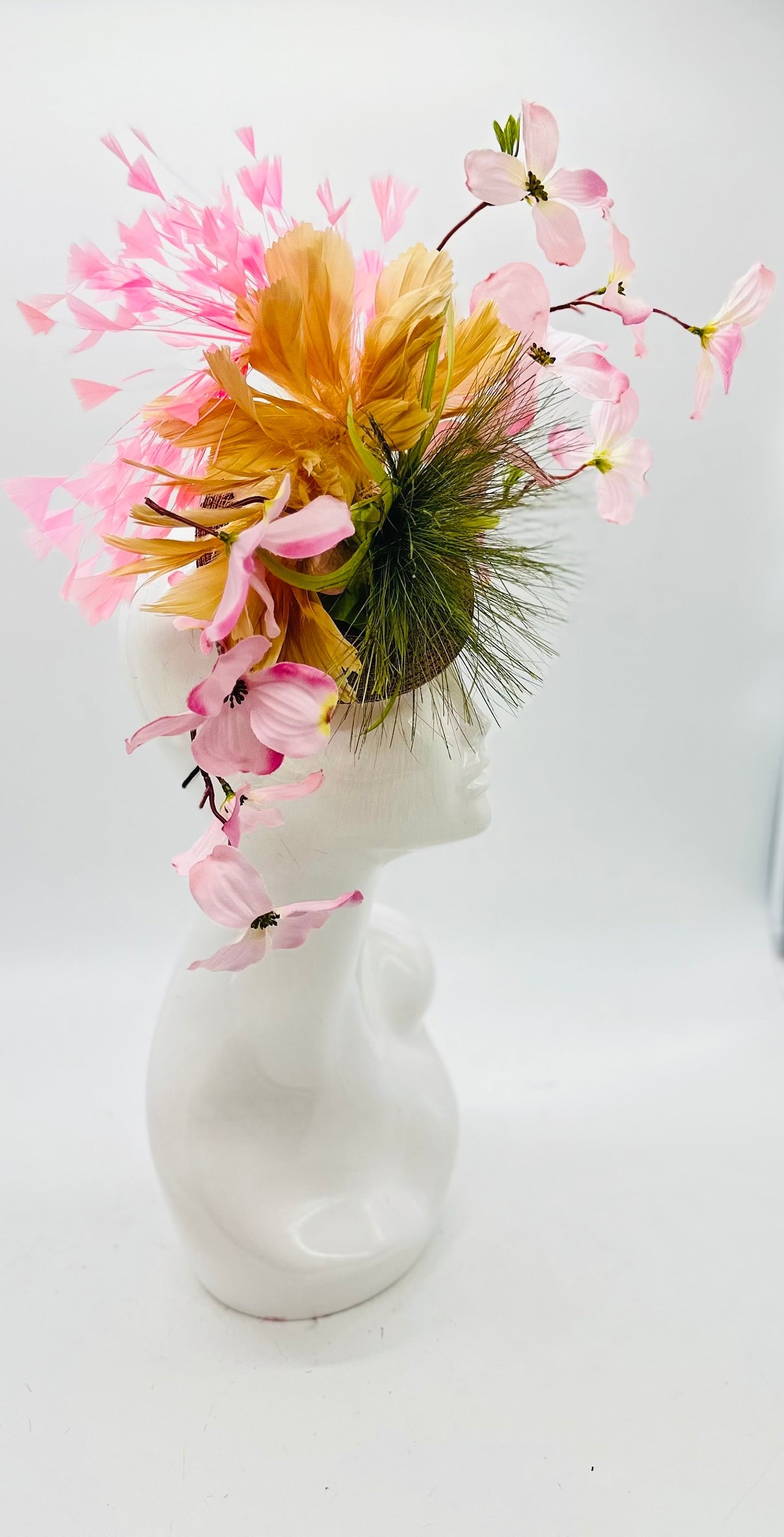 Pink and Green Derby Fascinator, Kentucky Derby Hat Alternative, Kentucky derby hat (GOLD LINE)