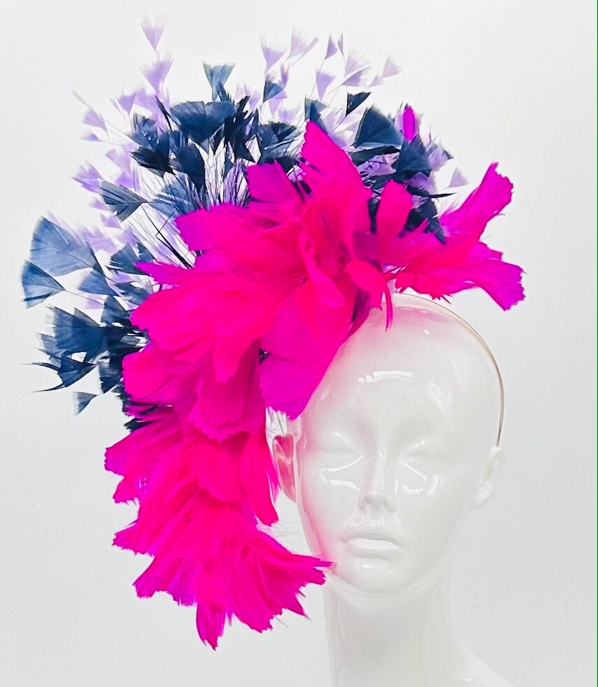 Pink, navy blue, and purple Kentucky Derby Fascinator, Derby Hat (PLATINUM LINE)