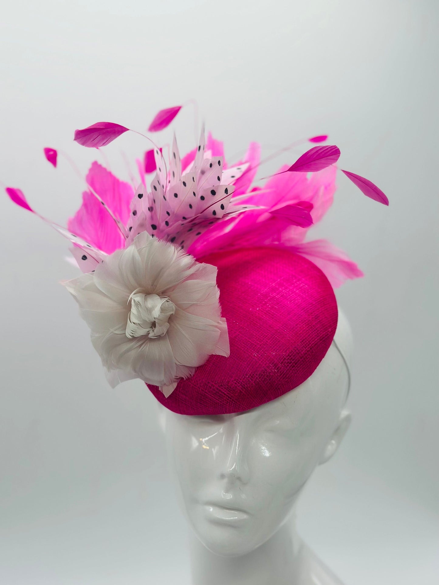 Pink and White Derby Fascinator, Kentucky Derby Hat Alternative, Kentucky derby hat, (GOLD LINE)