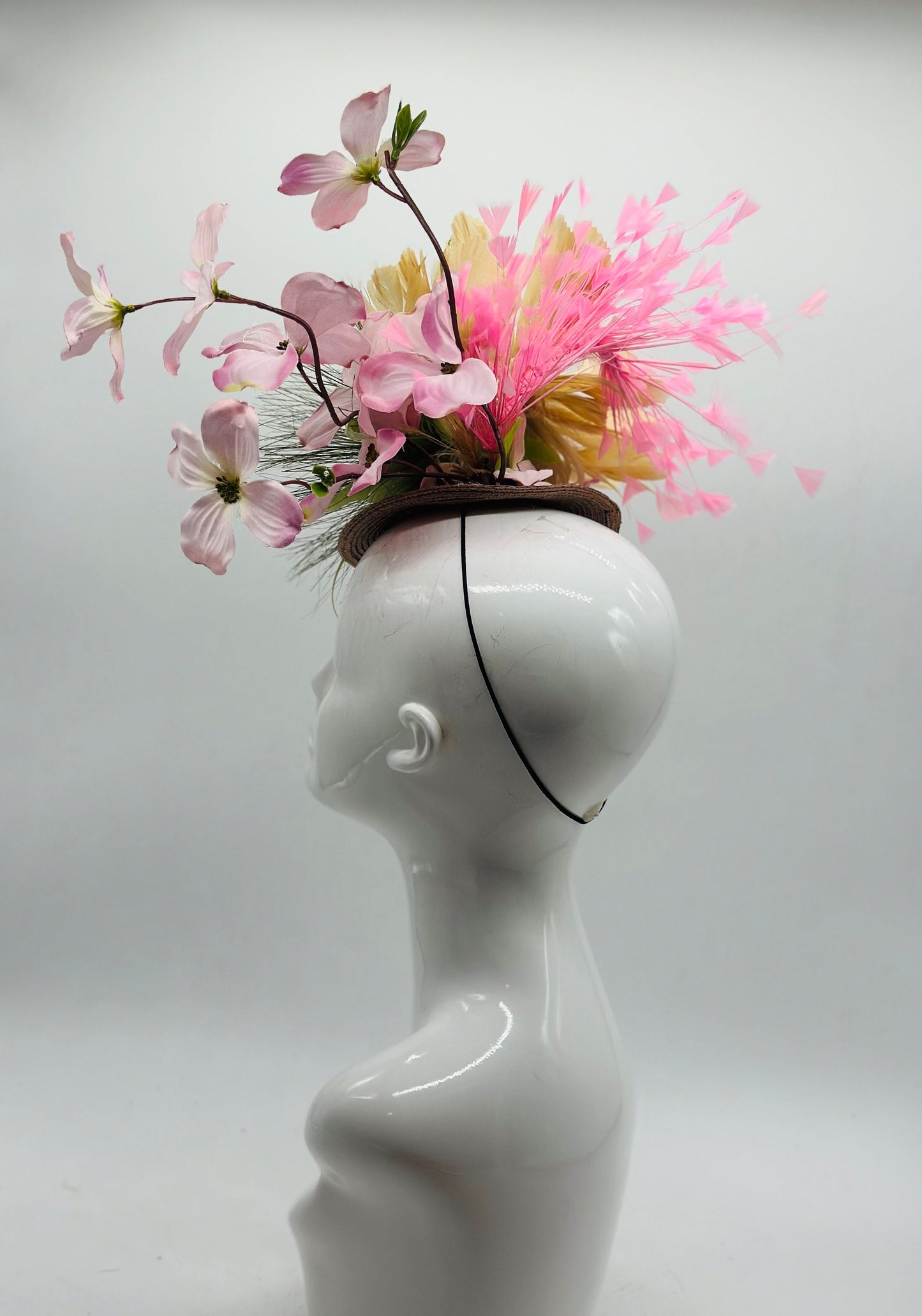 Pink and Green Derby Fascinator, Kentucky Derby Hat Alternative, Kentucky derby hat (GOLD LINE)