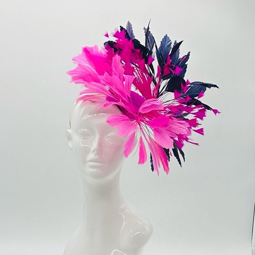 Pink, Fuschia and Navy Derby Fascinator, Kentucky Derby Hat Alternative, Kentucky derby hat (GOLD LINE)
