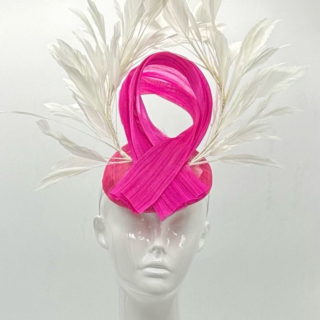 Pink and White Fascinator, Kentucky Derby Hat Alternative, Kentucky derby hat, (GOLD LINE)