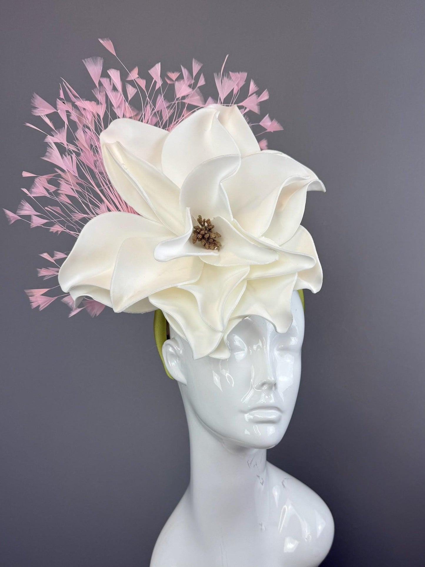 White and Pink Kentucky Derby fascinator, Derby Hat Alternative (GOLD LINE)
