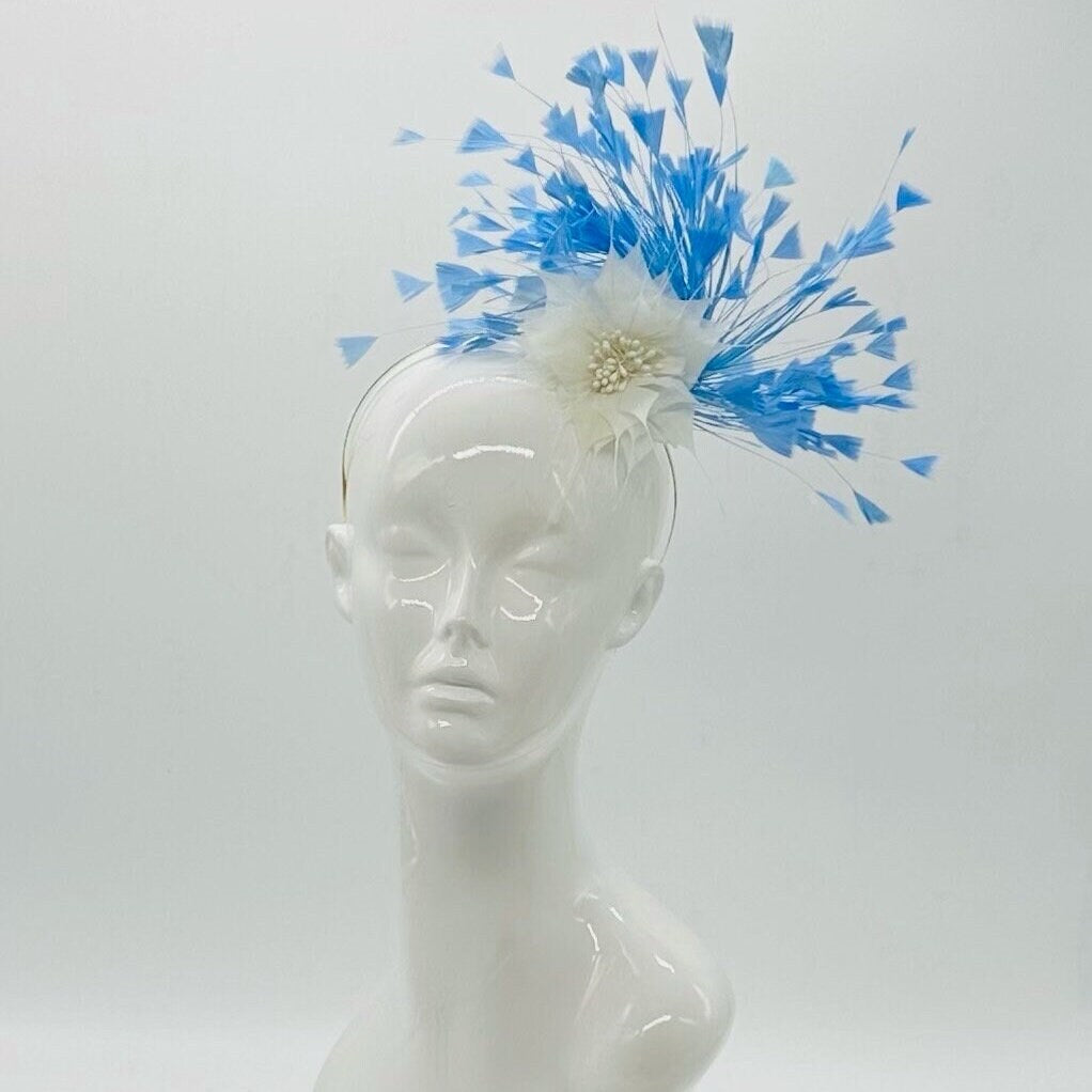 White and Blue Derby Fascinator, Kentucky Derby Hat Alternative, Kentucky derby hat, (SILVER LINE, multiple color options available)