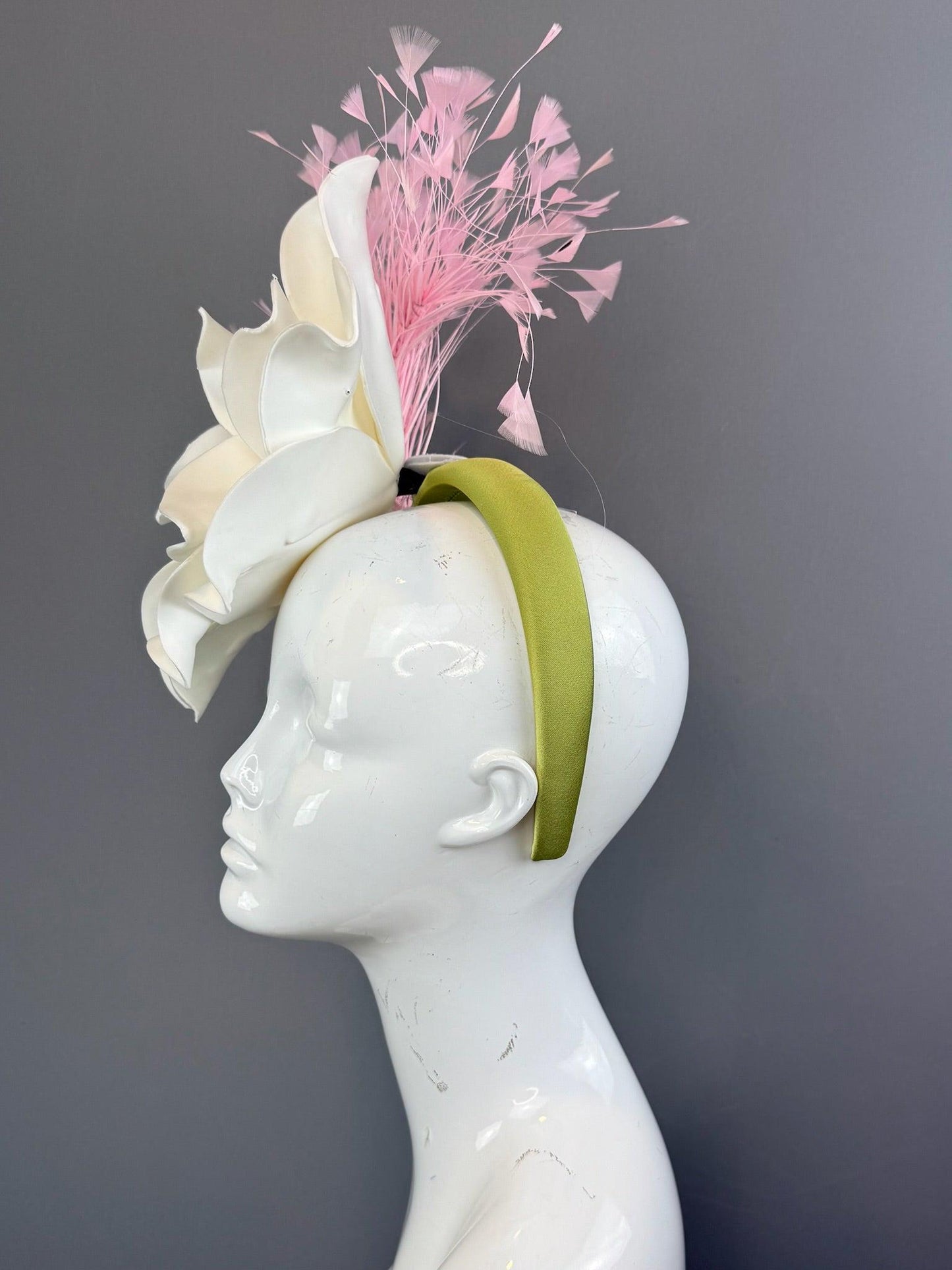 White and Pink Kentucky Derby fascinator, Derby Hat Alternative (GOLD LINE)