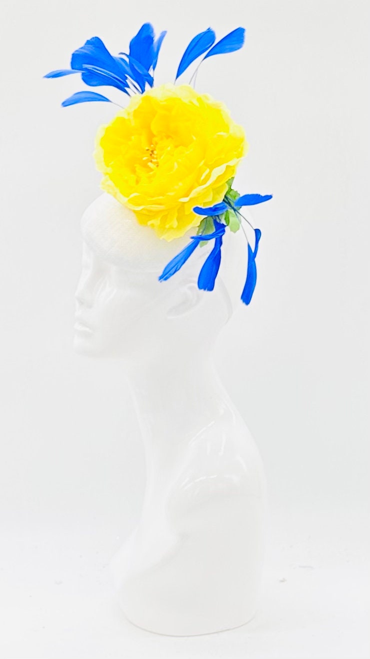 Yelllow and blue Derby Fascinator, Kentucky Derby Hat Alternative, Kentucky derby hat (GOLD LINE)