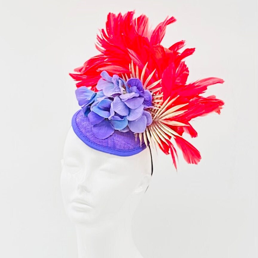 Purple, Red, Gold Derby Fascinator, Kentucky Derby Hat Alternative, Kentucky derby hat (GOLD LINE)