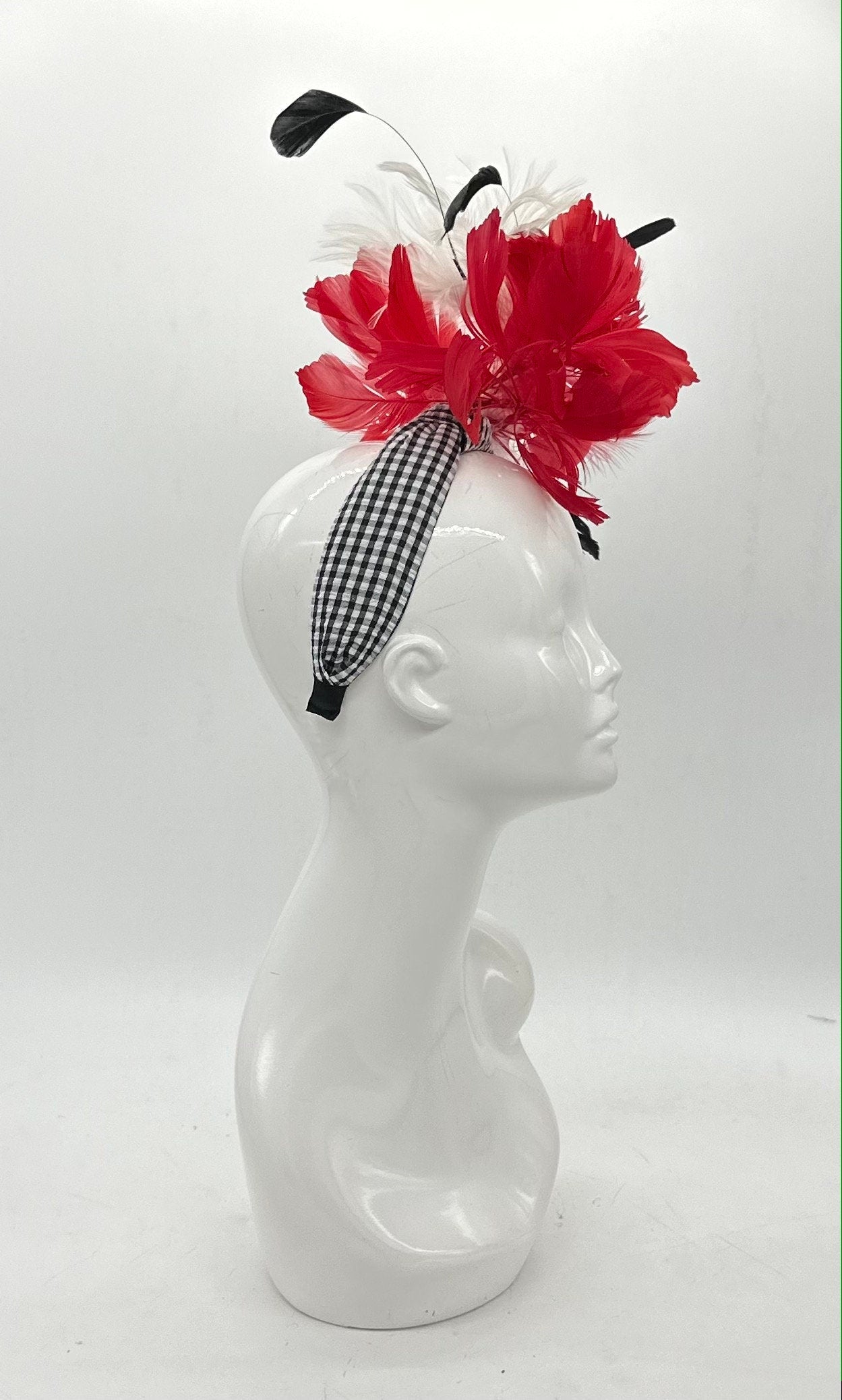 Red, black, and white Kentucky Derby Fascinator (GOLD LINE)