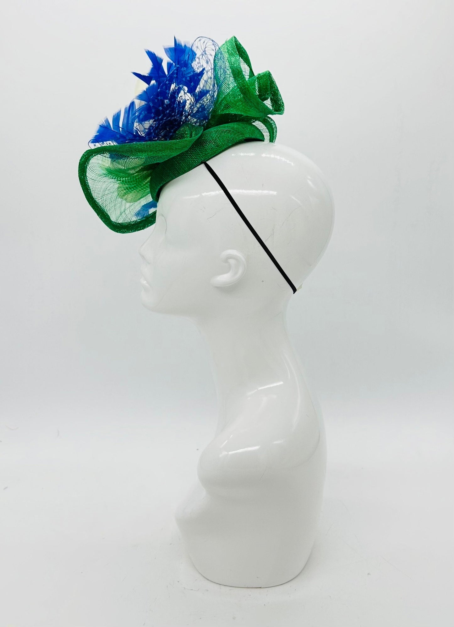 White, green, and blue Derby Fascinator, Kentucky Derby Hat Alternative, Kentucky derby hat (GOLD LINE)