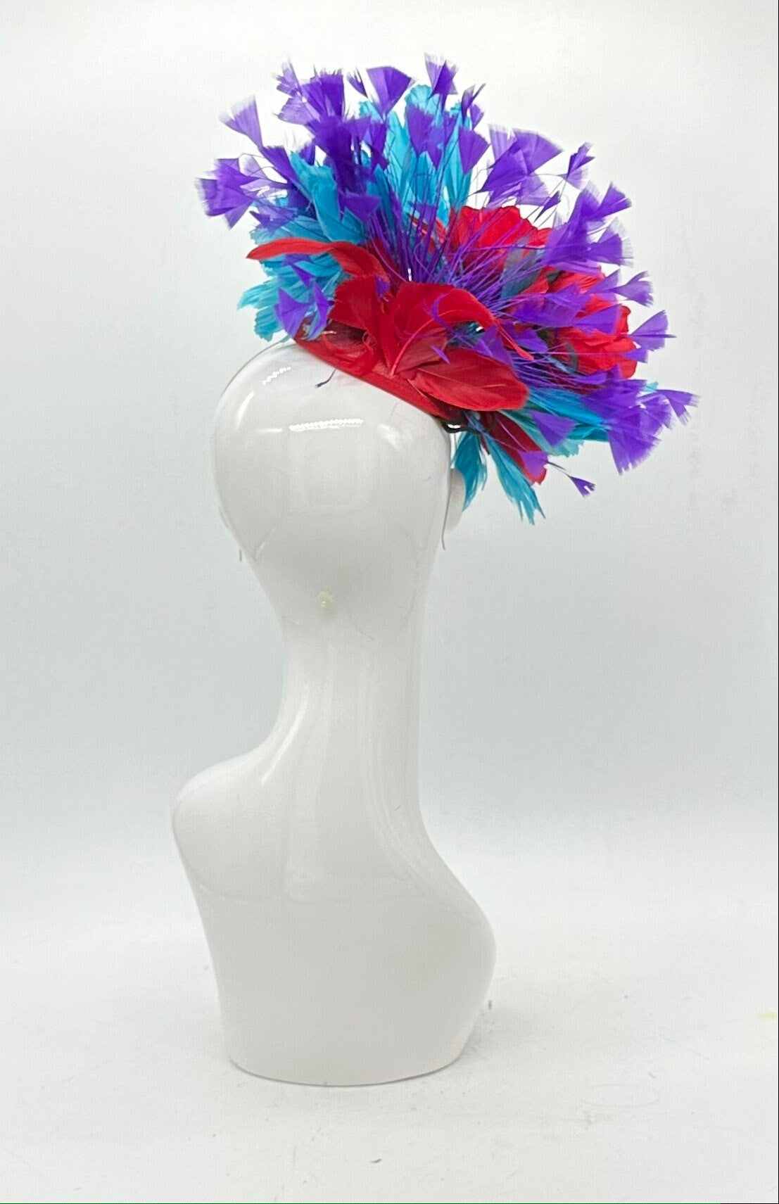 Red, blue and purple Kentucky Derby fascinator, Derby Hat Alternative, (GOLD LINE)