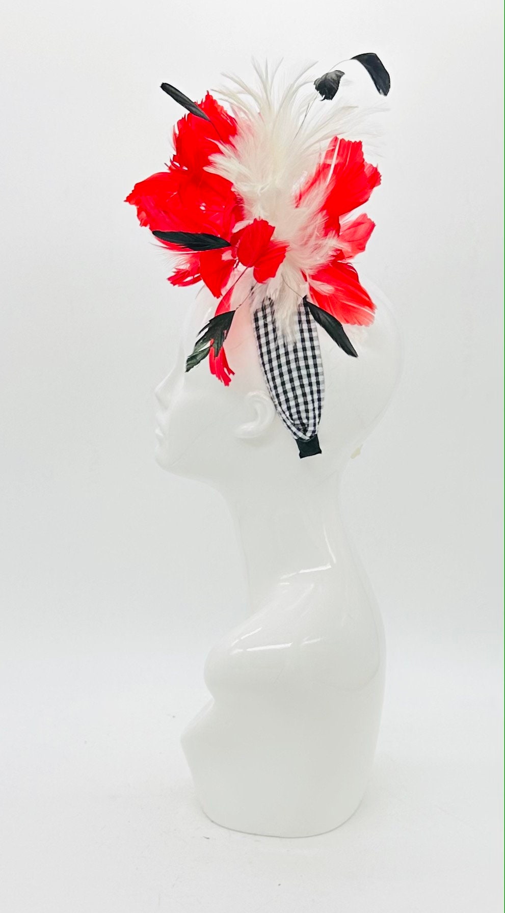 Red, black, and white Kentucky Derby Fascinator (GOLD LINE)