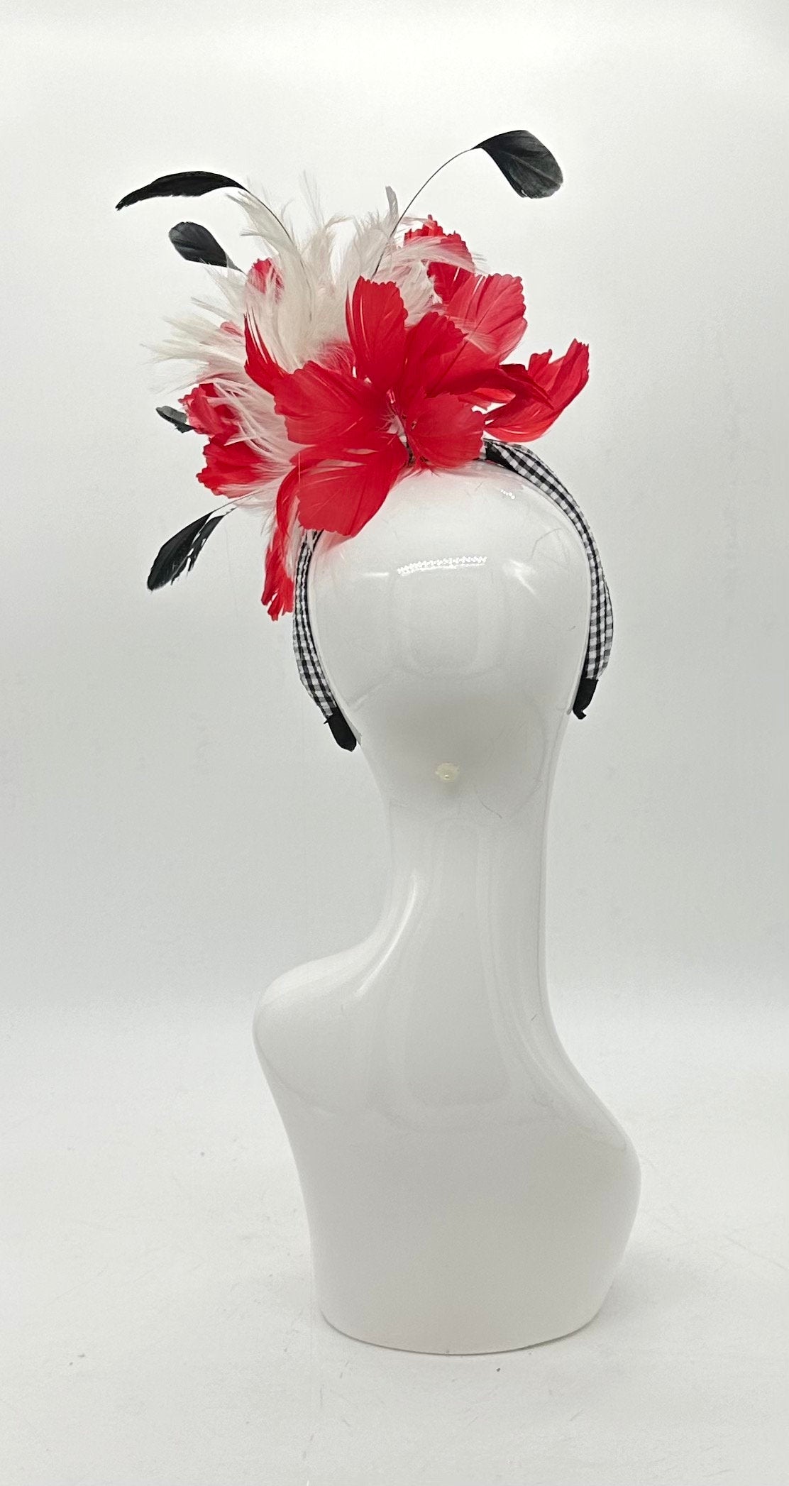 Red, black, and white Kentucky Derby Fascinator (GOLD LINE)