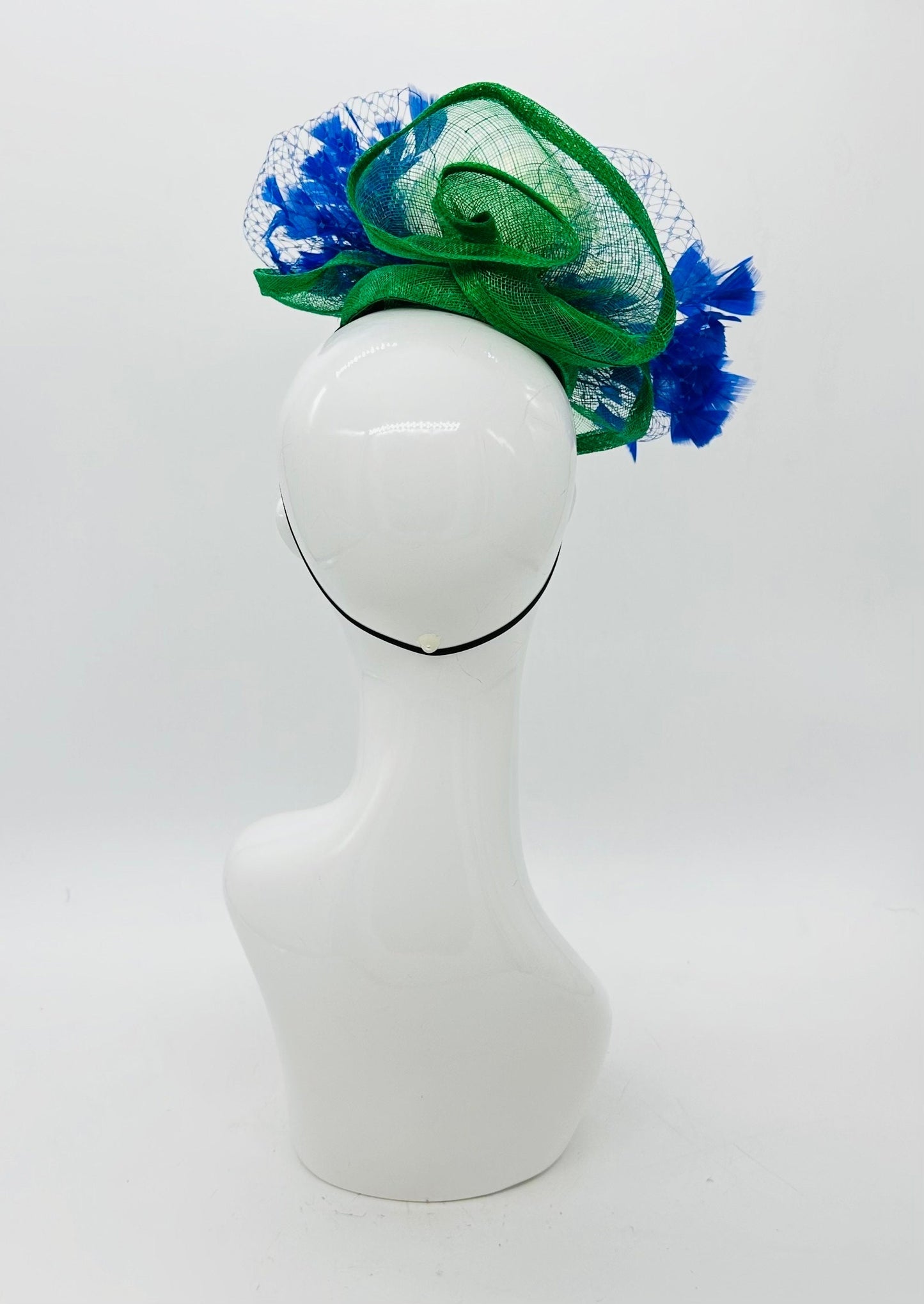 White, green, and blue Derby Fascinator, Kentucky Derby Hat Alternative, Kentucky derby hat (GOLD LINE)