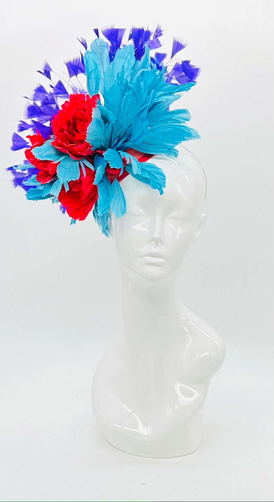 Red, blue and purple Kentucky Derby fascinator, Derby Hat Alternative, (GOLD LINE)