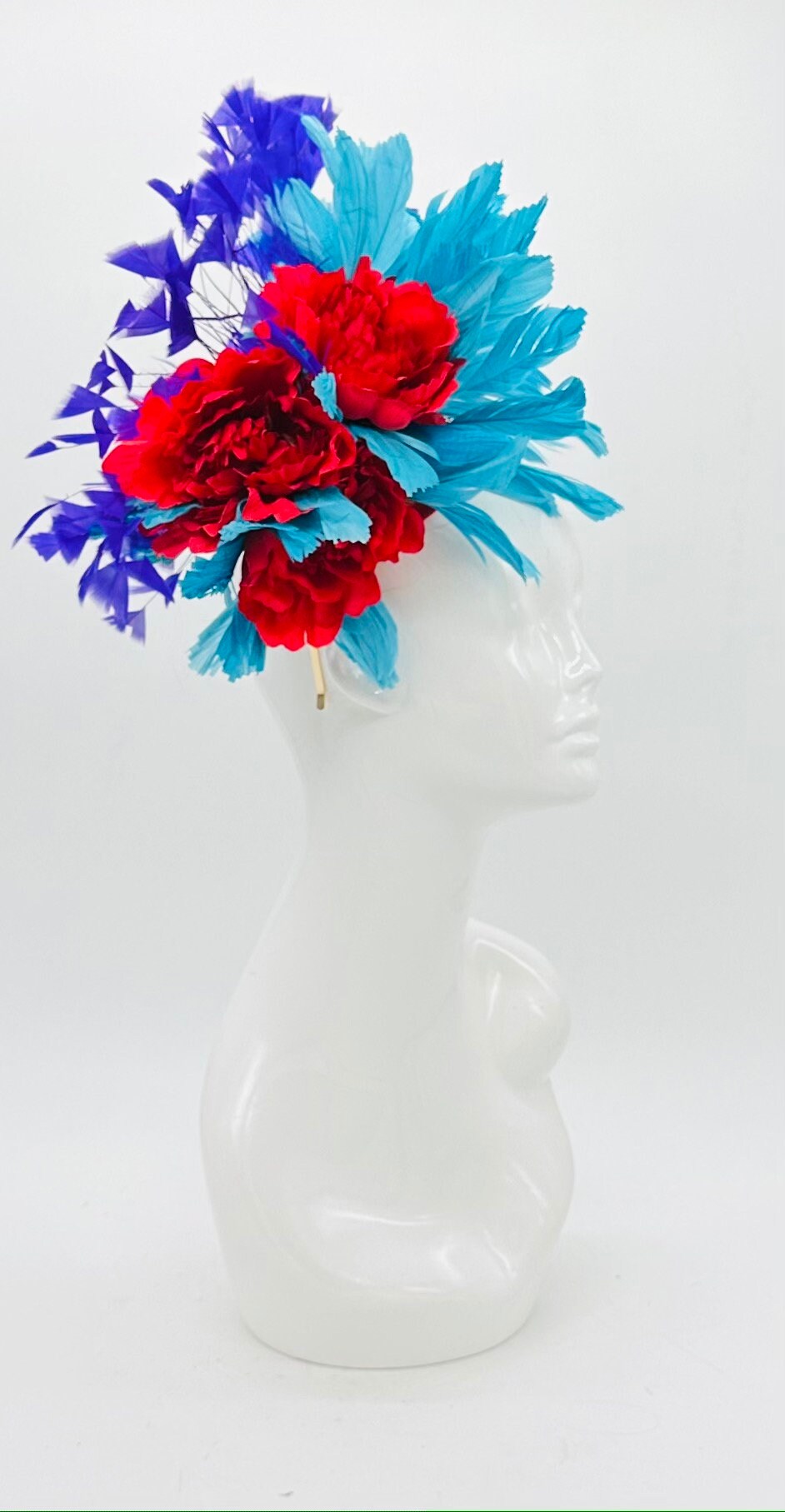 Red, blue and purple Kentucky Derby fascinator, Derby Hat Alternative, (GOLD LINE)