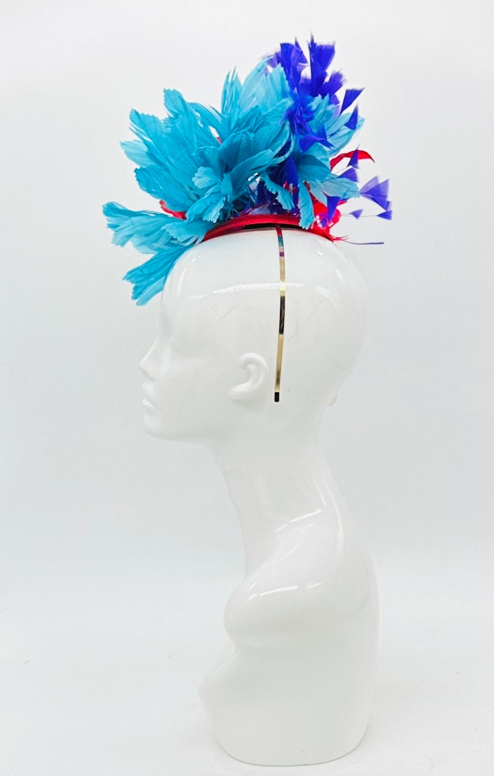 Red, blue and purple Kentucky Derby fascinator, Derby Hat Alternative, (GOLD LINE)