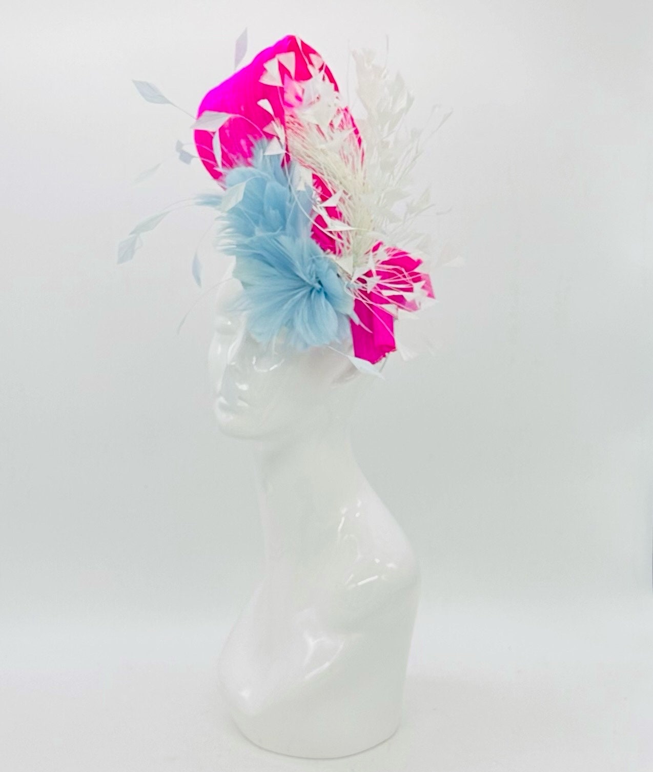 Baby blue and Hot Pink Derby Fascinator, Kentucky Derby Hat Alternative, Kentucky derby hat (GOLD LINE)