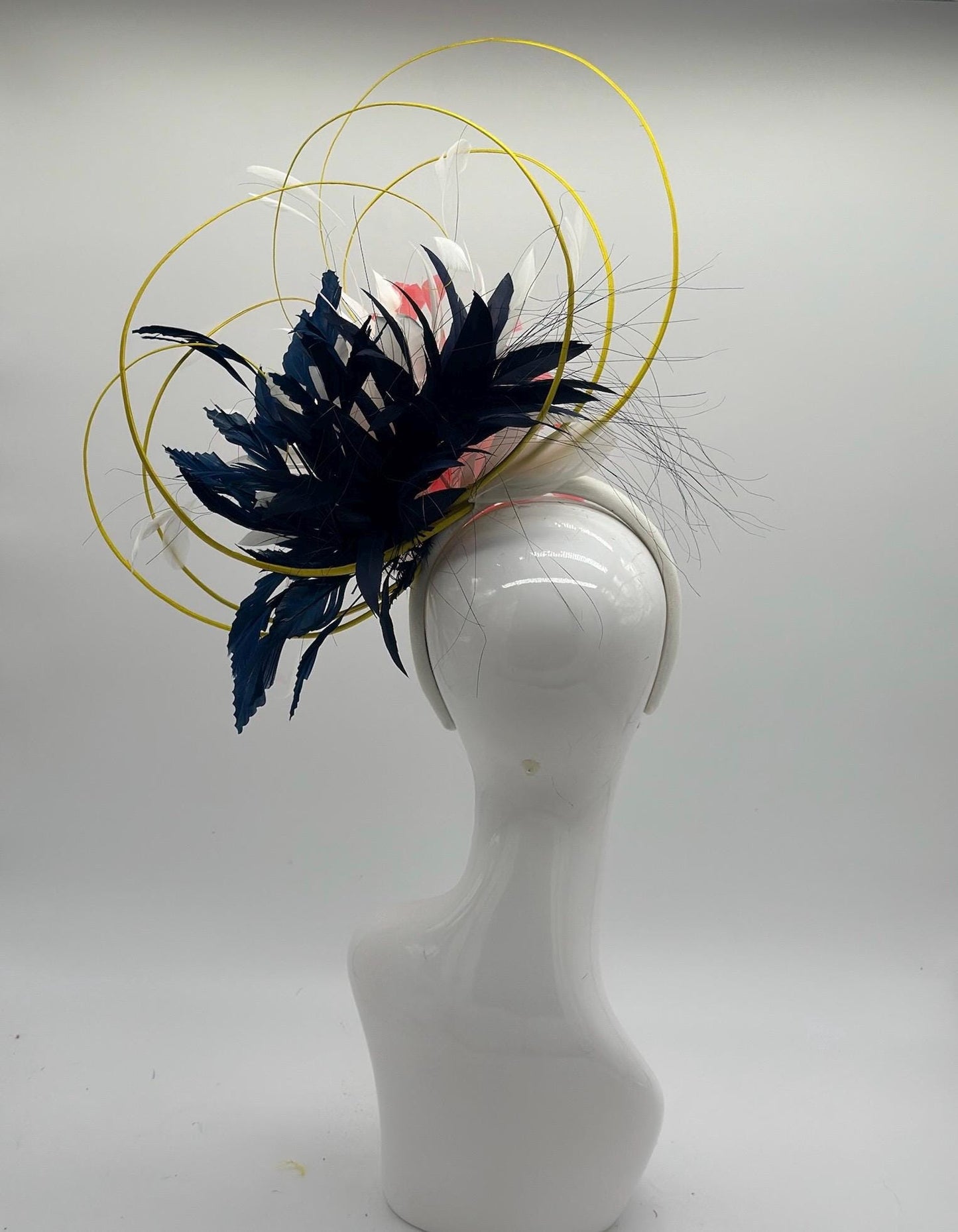 Pink, White and Navy Derby Fascinator, Kentucky Derby Hat Alternative, Kentucky derby hat (GOLD LINE)