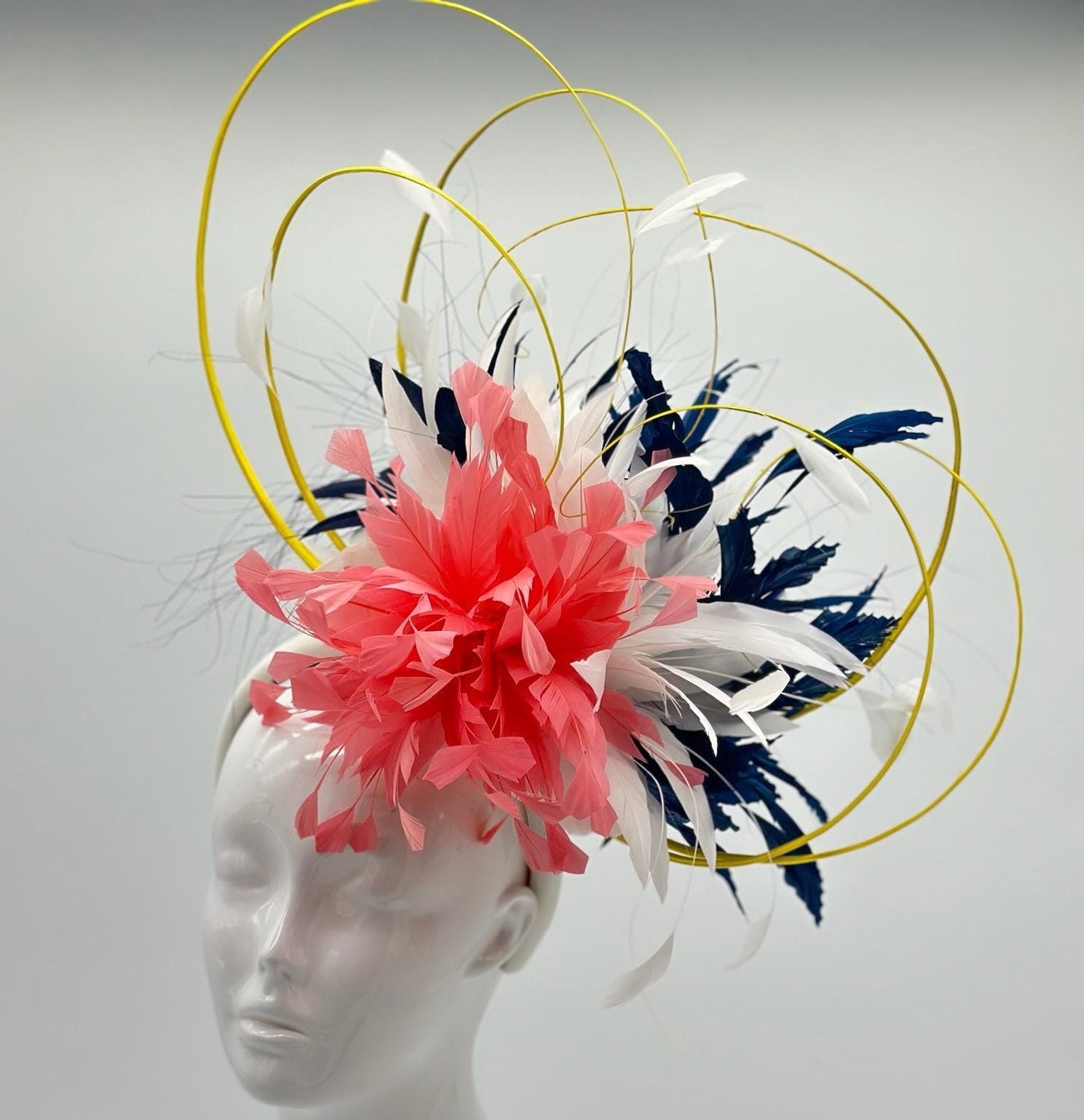 Pink, White and Navy Derby Fascinator, Kentucky Derby Hat Alternative, Kentucky derby hat (GOLD LINE)