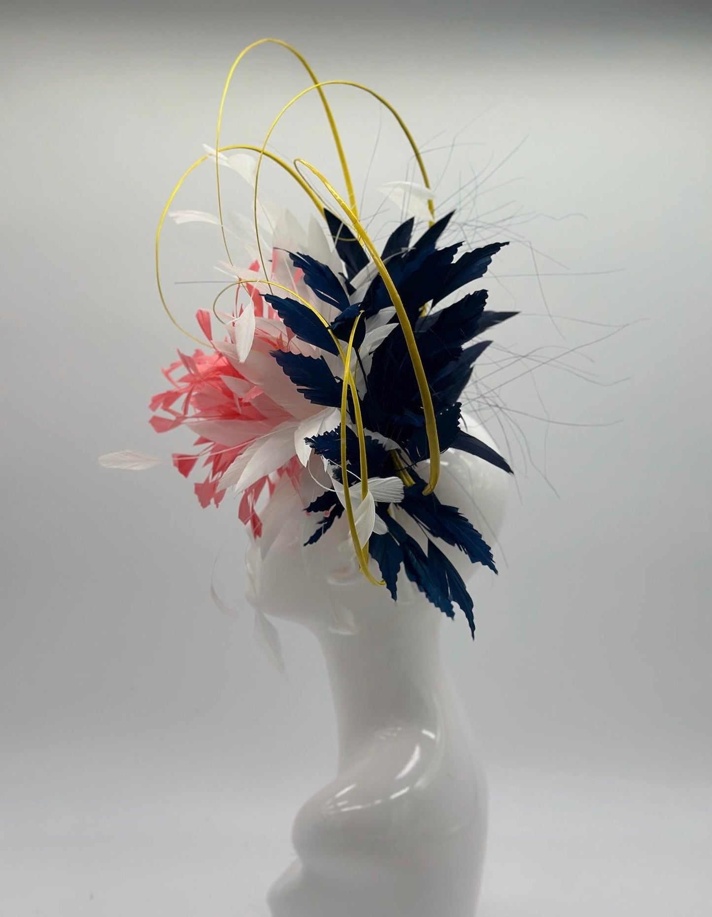 Pink, White and Navy Derby Fascinator, Kentucky Derby Hat Alternative, Kentucky derby hat (GOLD LINE)