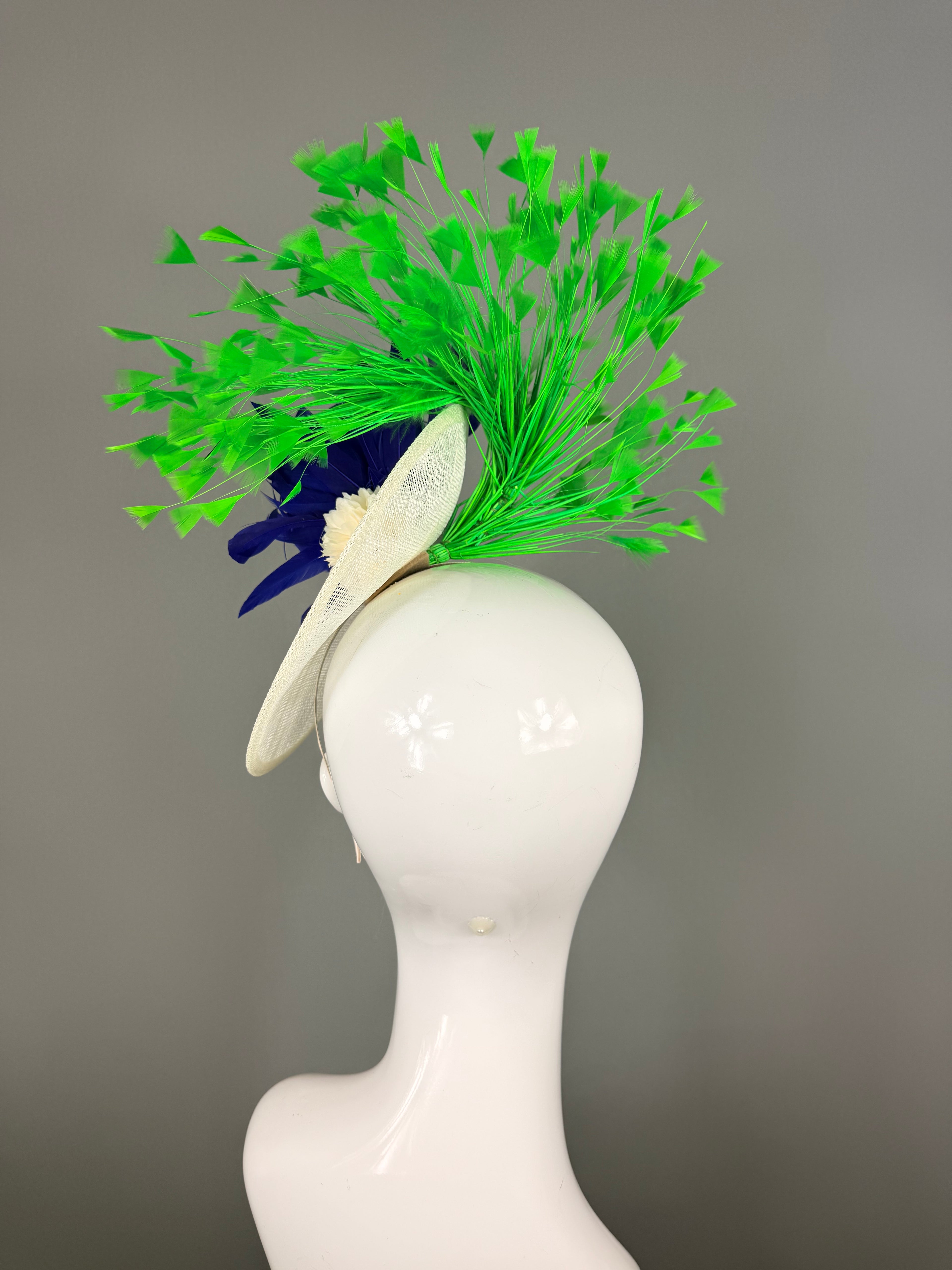 Kentucky Derby Fascinator Hat | Green & Blue Feather Headpiece | Derbyologie