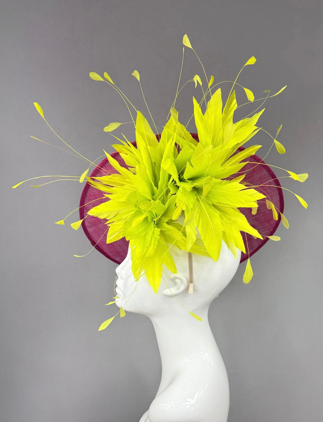Kentucky Derby Fascinator Hat | Lime green feathered and pink mat Headpiece | Derbyologie