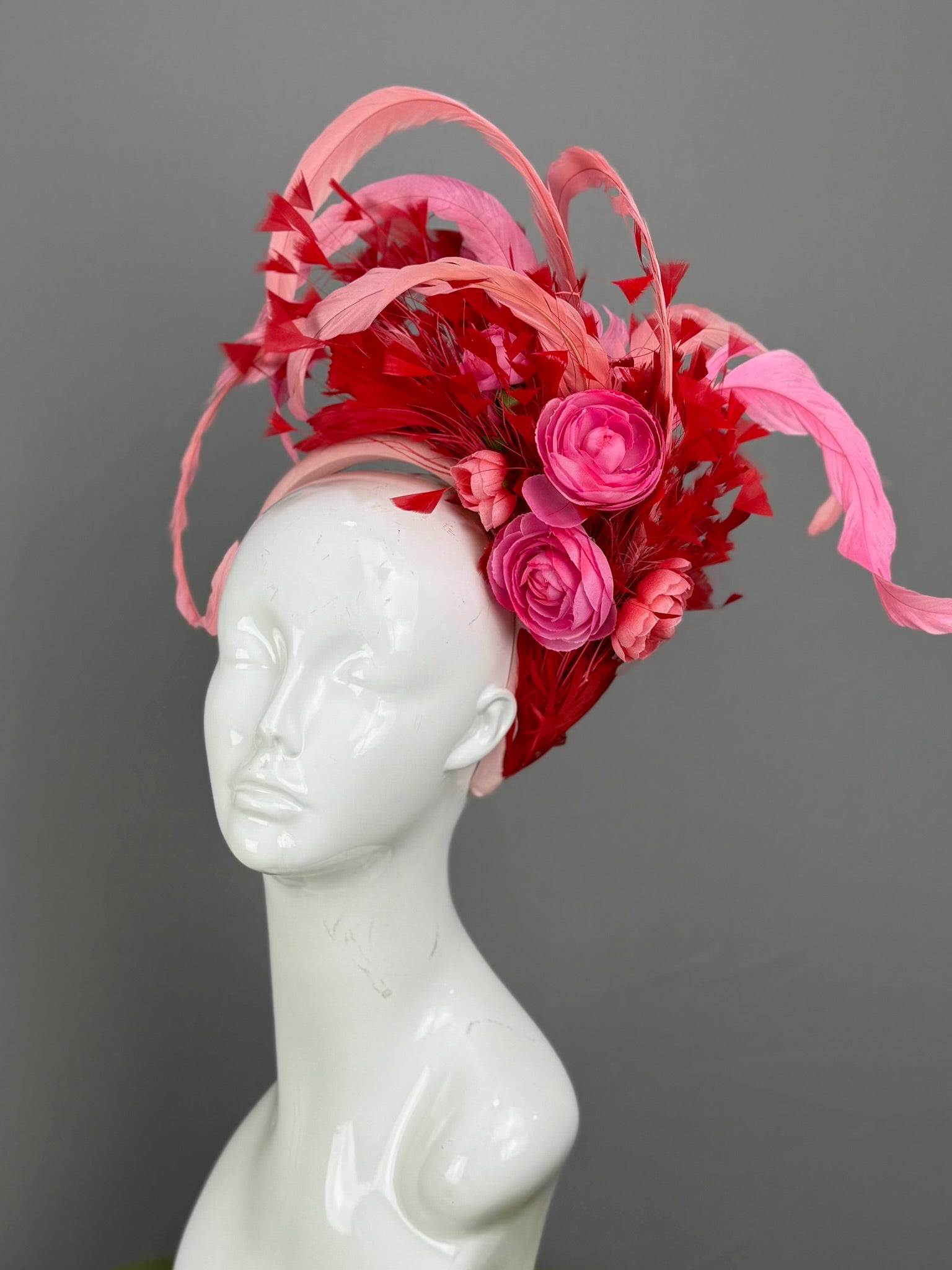Pink and Red Kentucky Derby fascinator, Derby Hat Alternative (GOLD LINE)