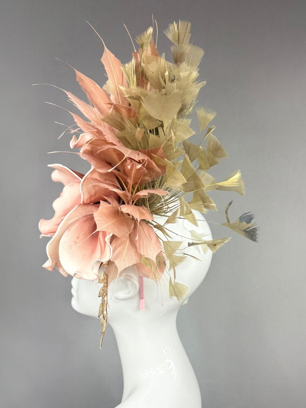 Kentucky Derby Fascinator Hat |  oversized blush magnolia, gold and beige accents Headpiece | Derbyologie