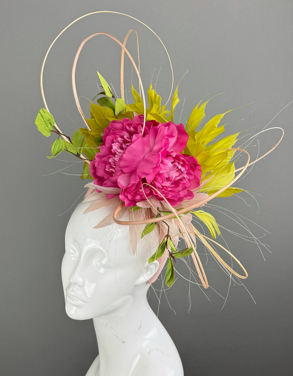 Pink and Green Kentucky Derby fascinator, Derby Hat Alternative (GOLD LINE)