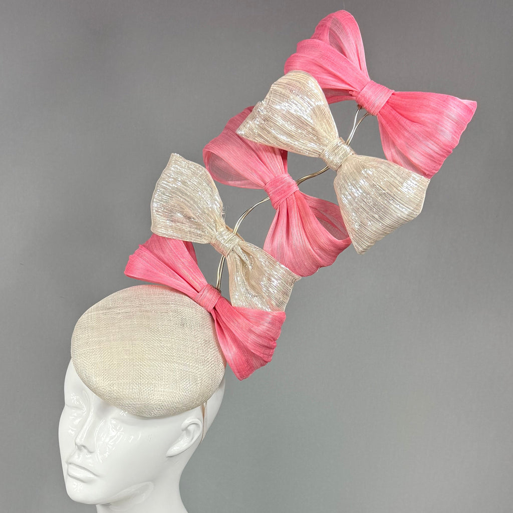 Kentucky Derby Fascinator Hat | Pink and silver bow Headband Hat | Derbyologie