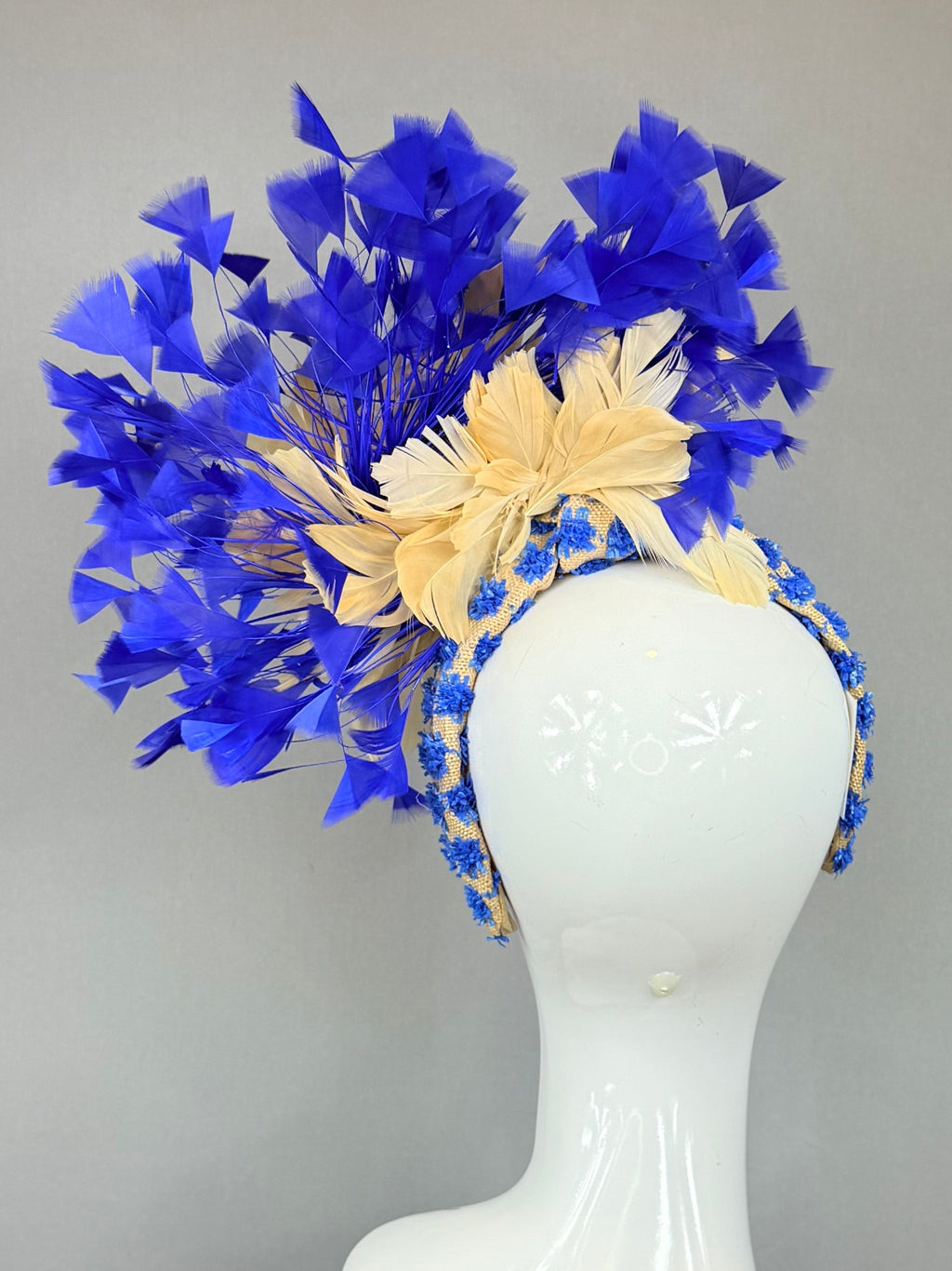 Kentucky Derby Fascinator Hat | Blue and Beige Flower Hat | Derbyologie