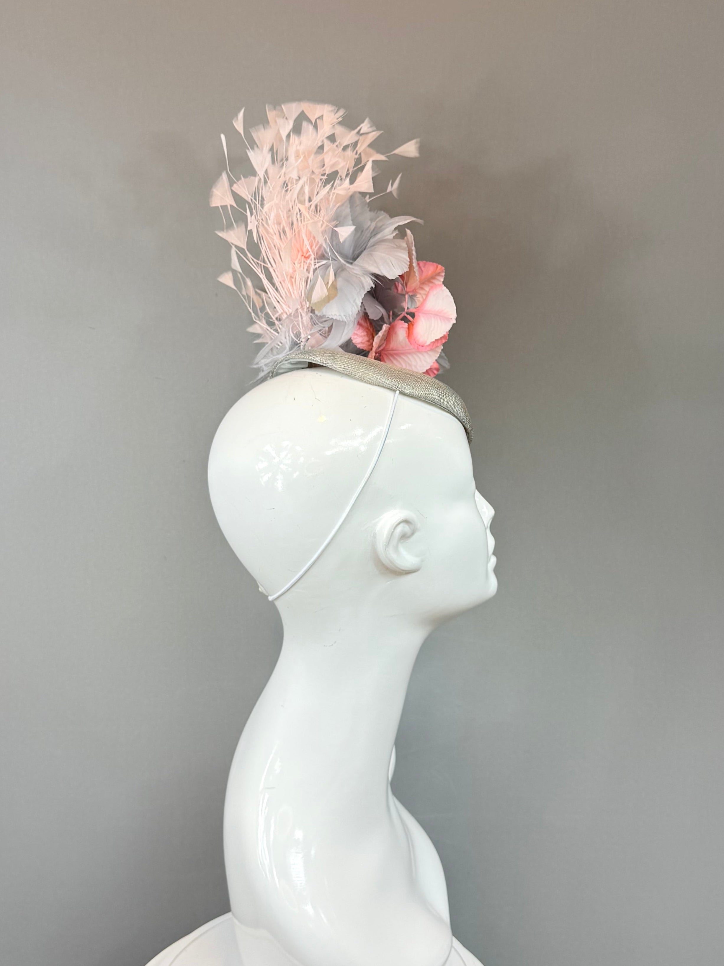 Pink and gray Kentucky Derby fascinator, Derby Hat Alternative (GOLD LINE)