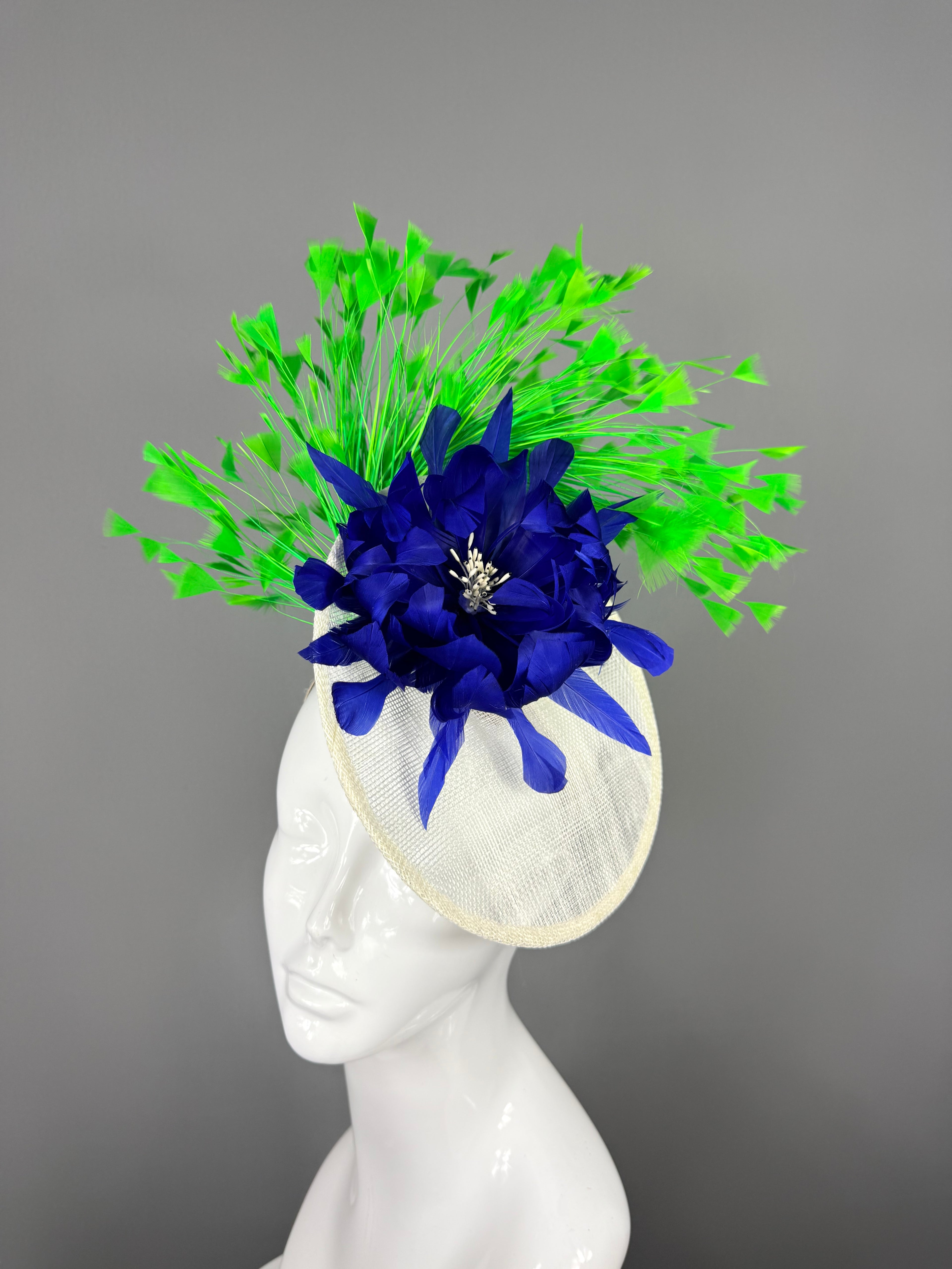 Kentucky Derby Fascinator Hat | Green & Blue Feather Headpiece | Derbyologie