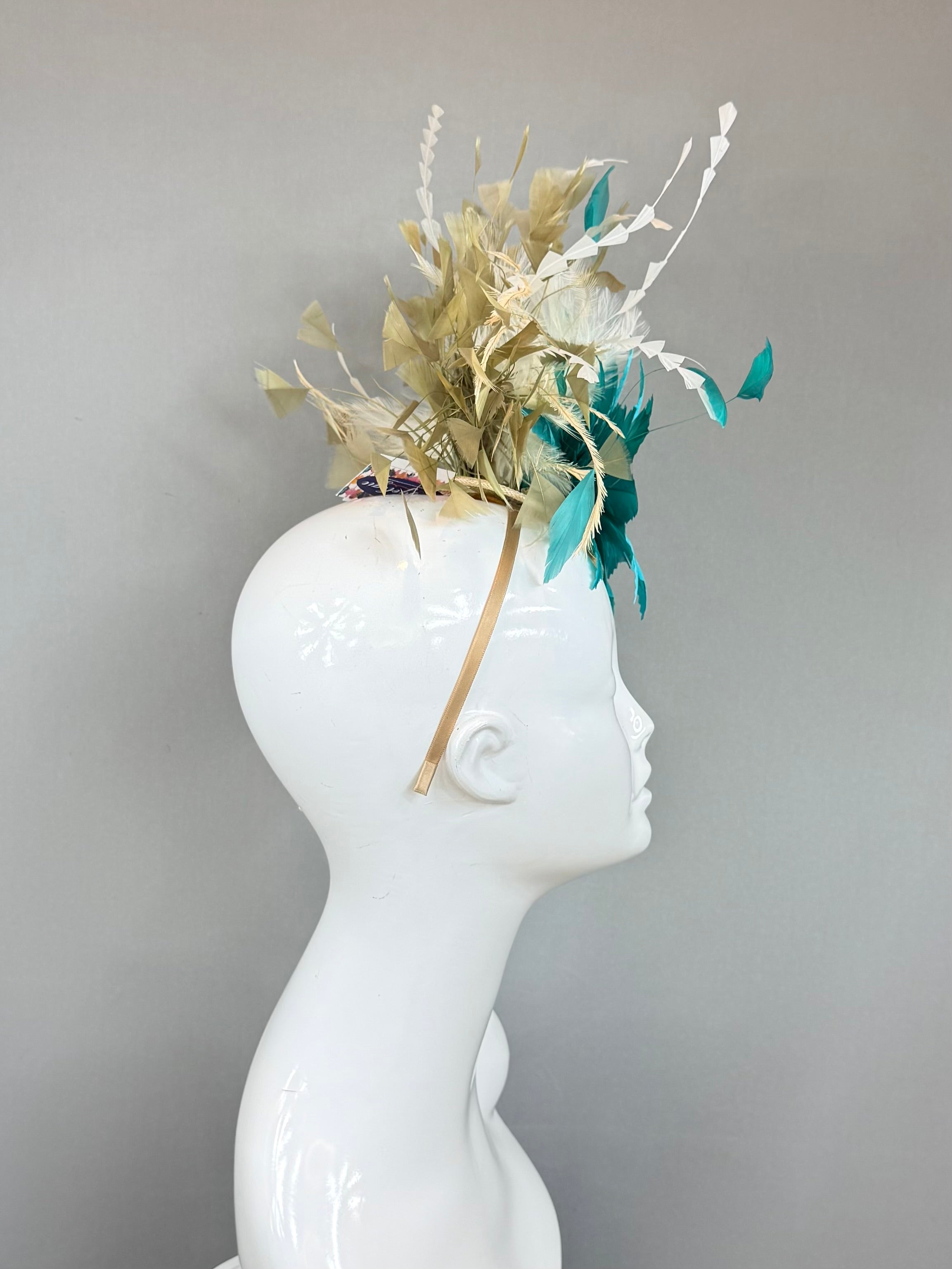 Kentucky Derby Fascinator Hat | Teal, Cream, Tan Headpiece | Derbyologie