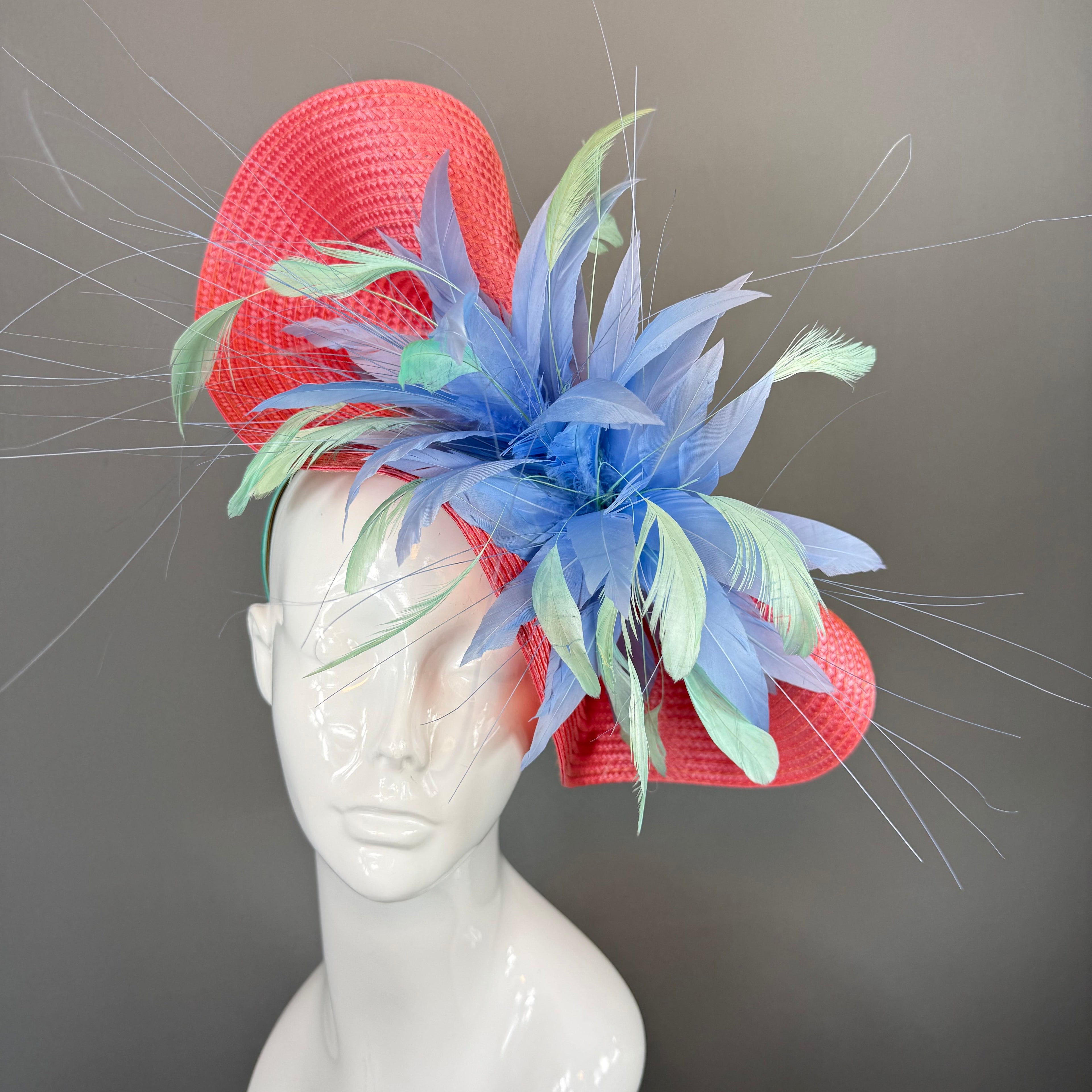 Kentucky Derby Fascinator Hat | Coral, Blue and Mint Headpiece | Derbyologie