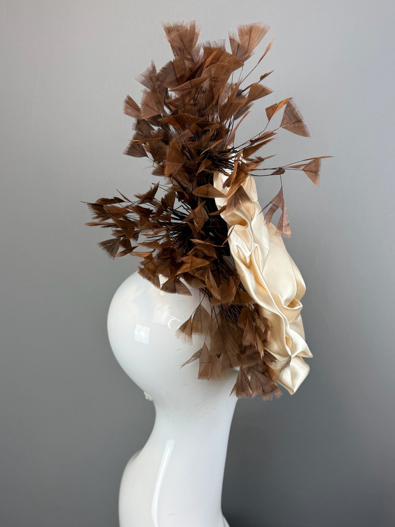Beige and Brown Kentucky Derby fascinator, Derby Hat Alternative (GOLD LINE)