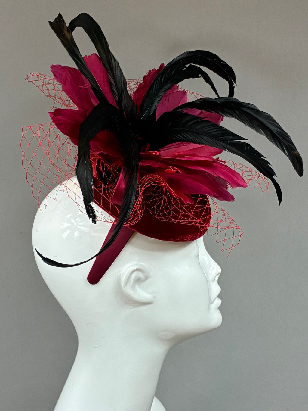 Red, Burgundy and Black Derby Fascinator, Kentucky Derby Hat Alternative, Kentucky derby hat (GOLD LINE)