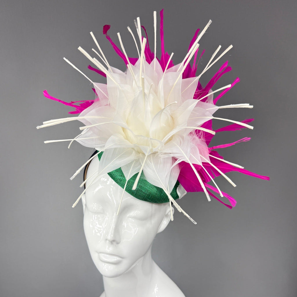 Kentucky Derby Fascinator Hat |White and pink feathered flower Headpiece | Derbyologie