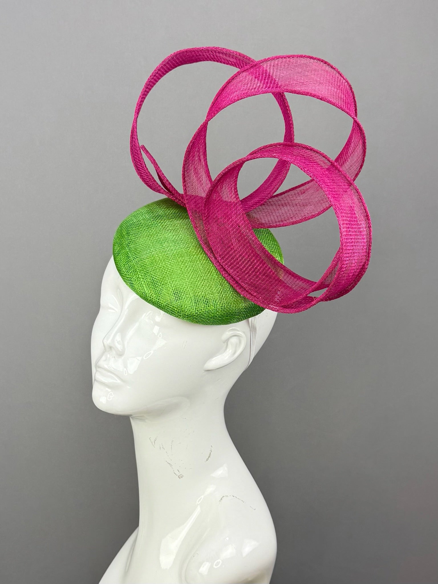 Hot Pink and Green Kentucky Derby fascinator, Derby Hat Alternative (GOLD LINE)