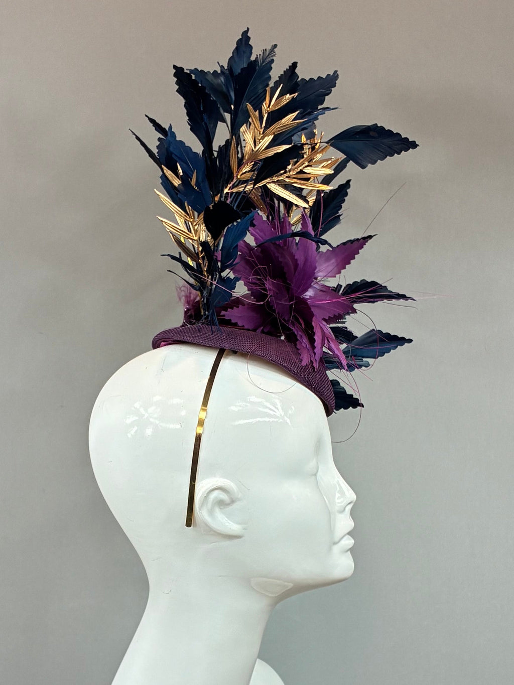 Purple and Navy Blue Derby Fascinator, Kentucky Derby Hat Alternative, Kentucky derby hat (GOLD LINE)