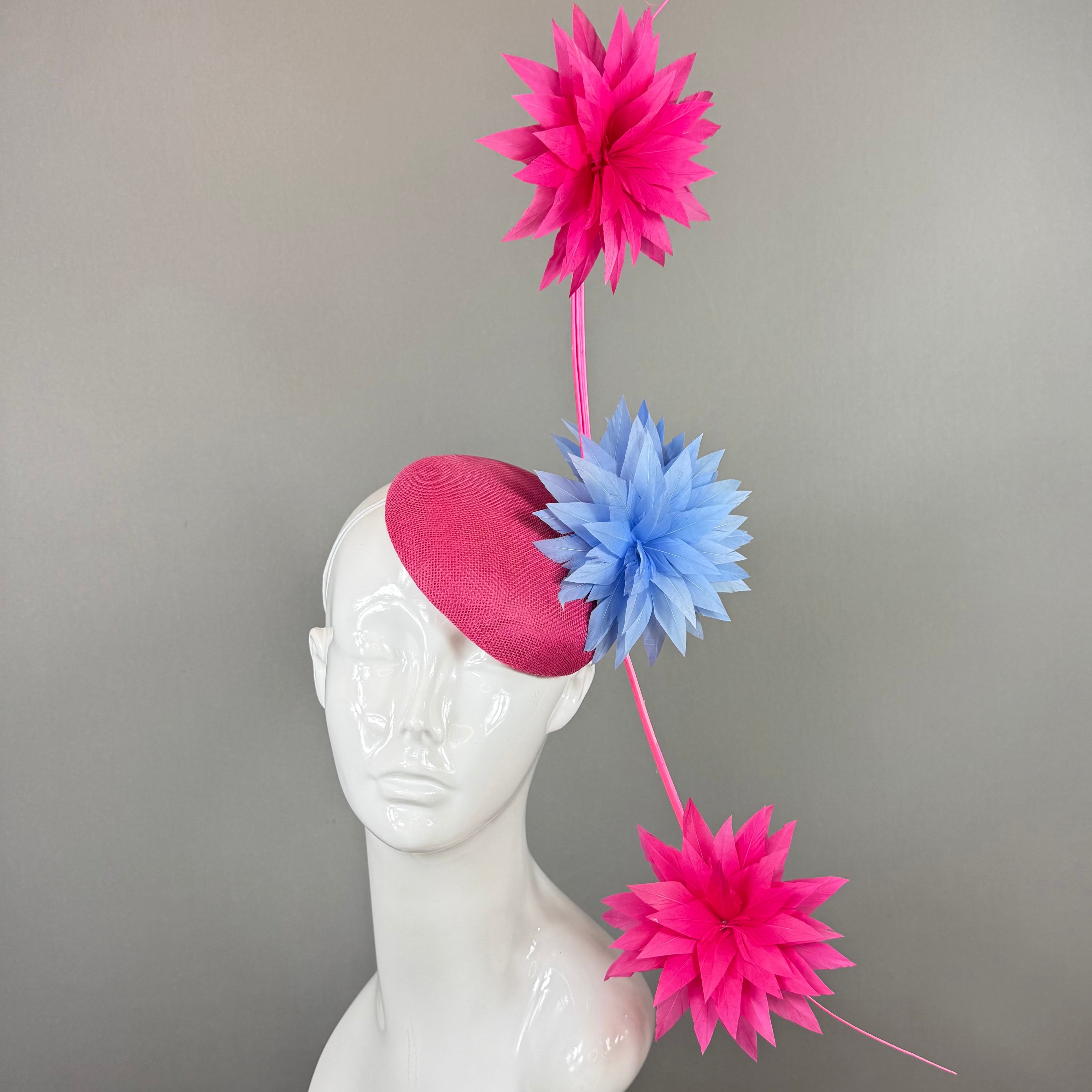 Pink and blue colored Kentucky Derby Fascinator (GOLD LINE)