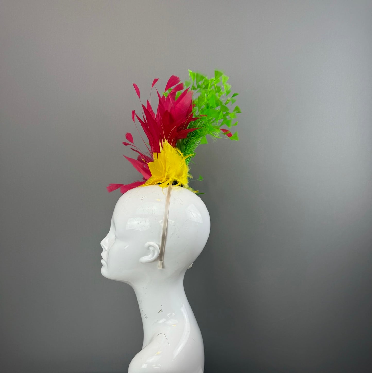Yellow, Pink and Lime Green Kentucky Derby fascinator, Derby Hat Alternative (GOLD LINE)