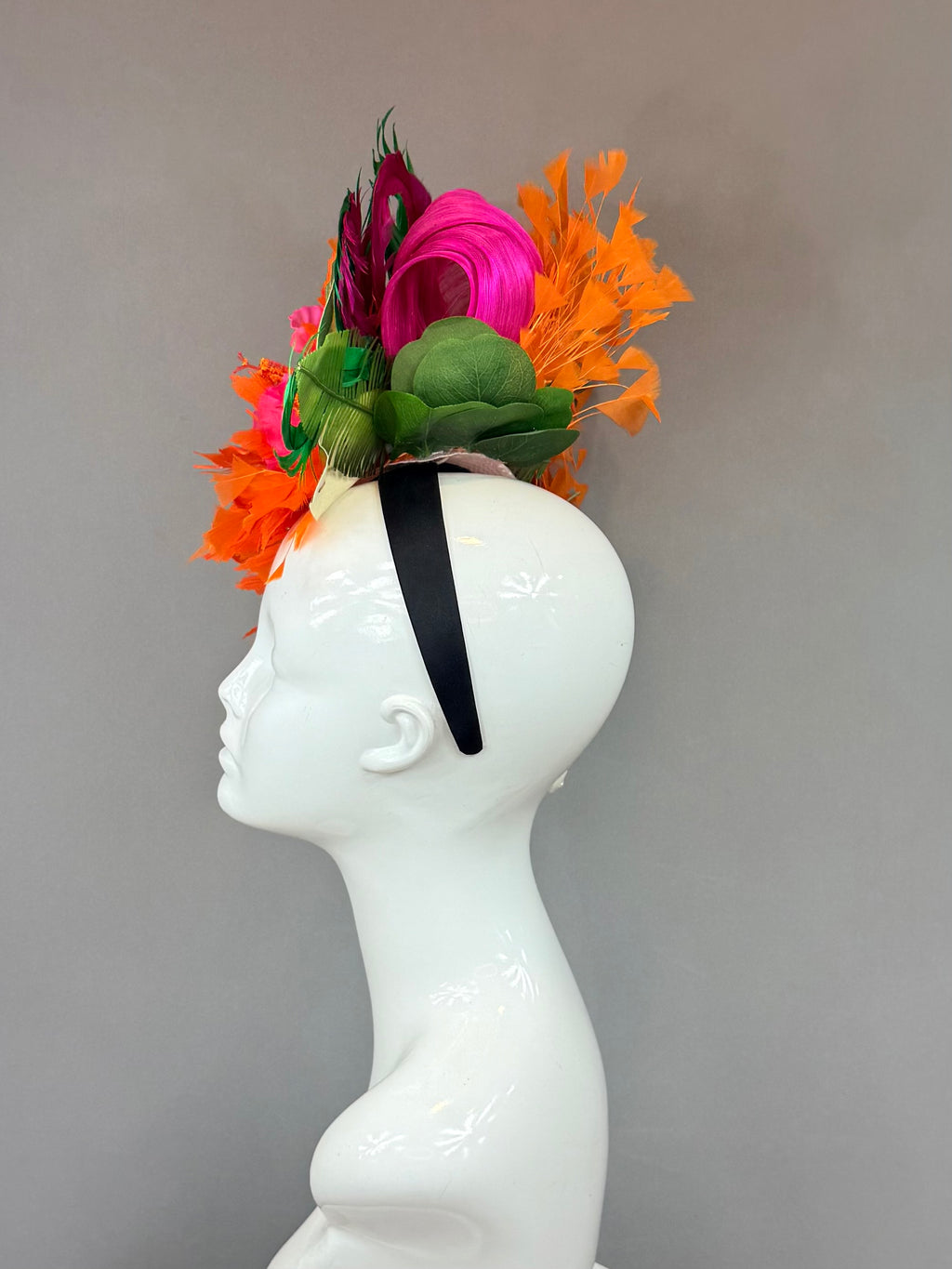 Pink, green and orange Kentucky Derby Fascinator, derby hat Kentucky Derby Hat Alternative, Floral Fascinator, (PLATINUM LINE)