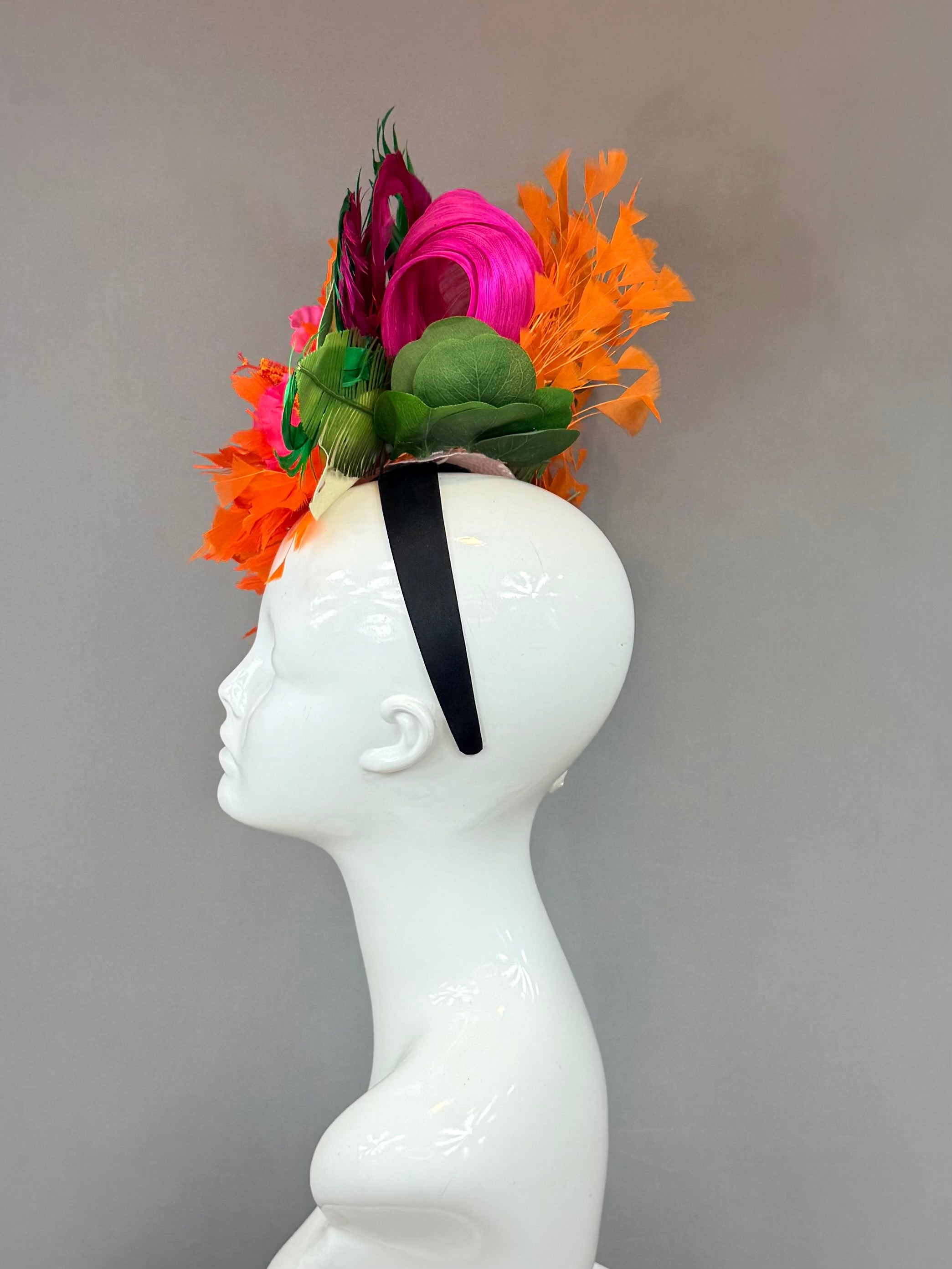 Pink, green and orange Kentucky Derby Fascinator, derby hat Kentucky Derby Hat Alternative, Floral Fascinator, (PLATINUM LINE)