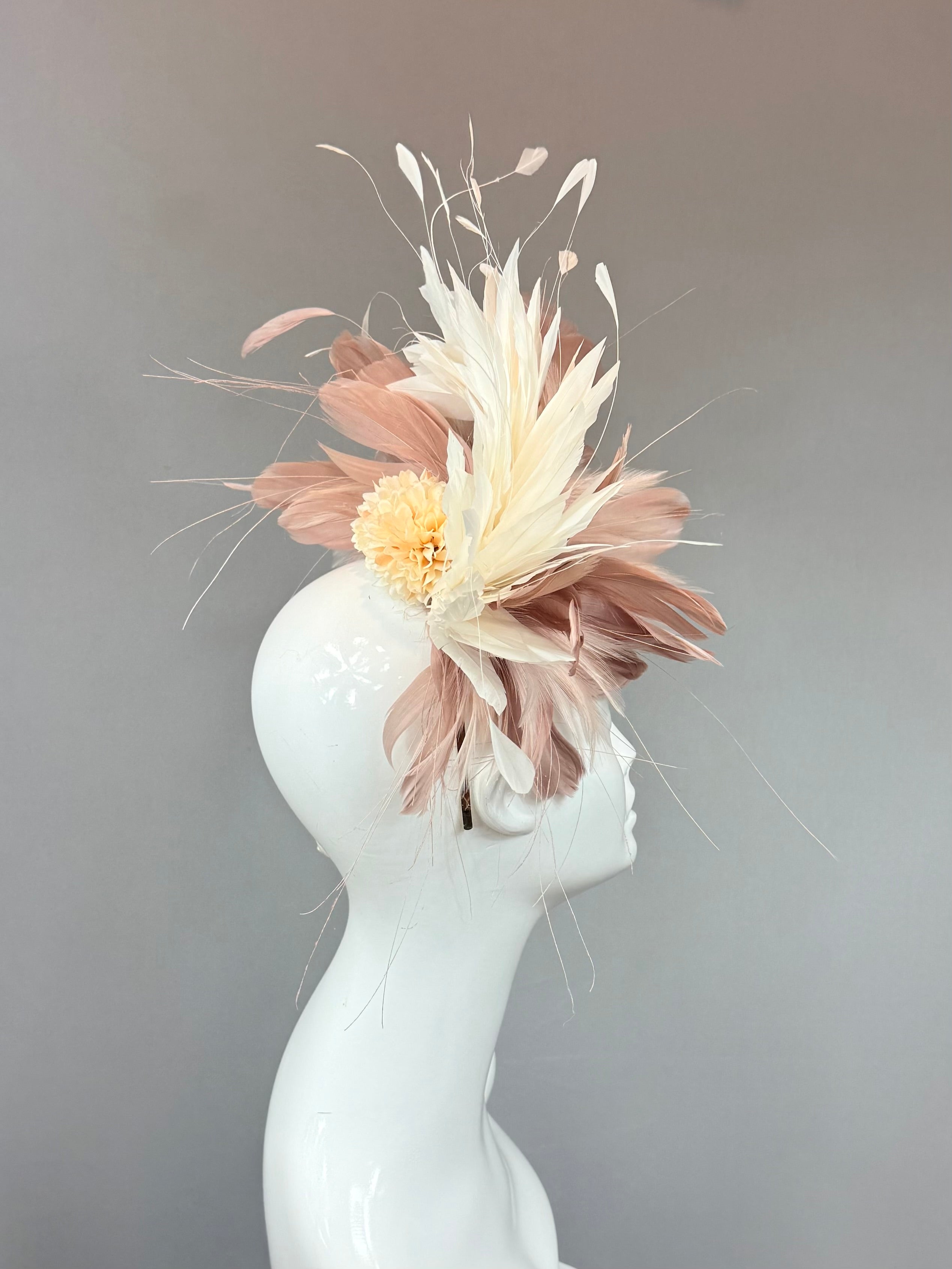 Kentucky Derby Fascinator Hat | Neutral Beige Blush and Ivory Feather Headband Hat | Derbyologie