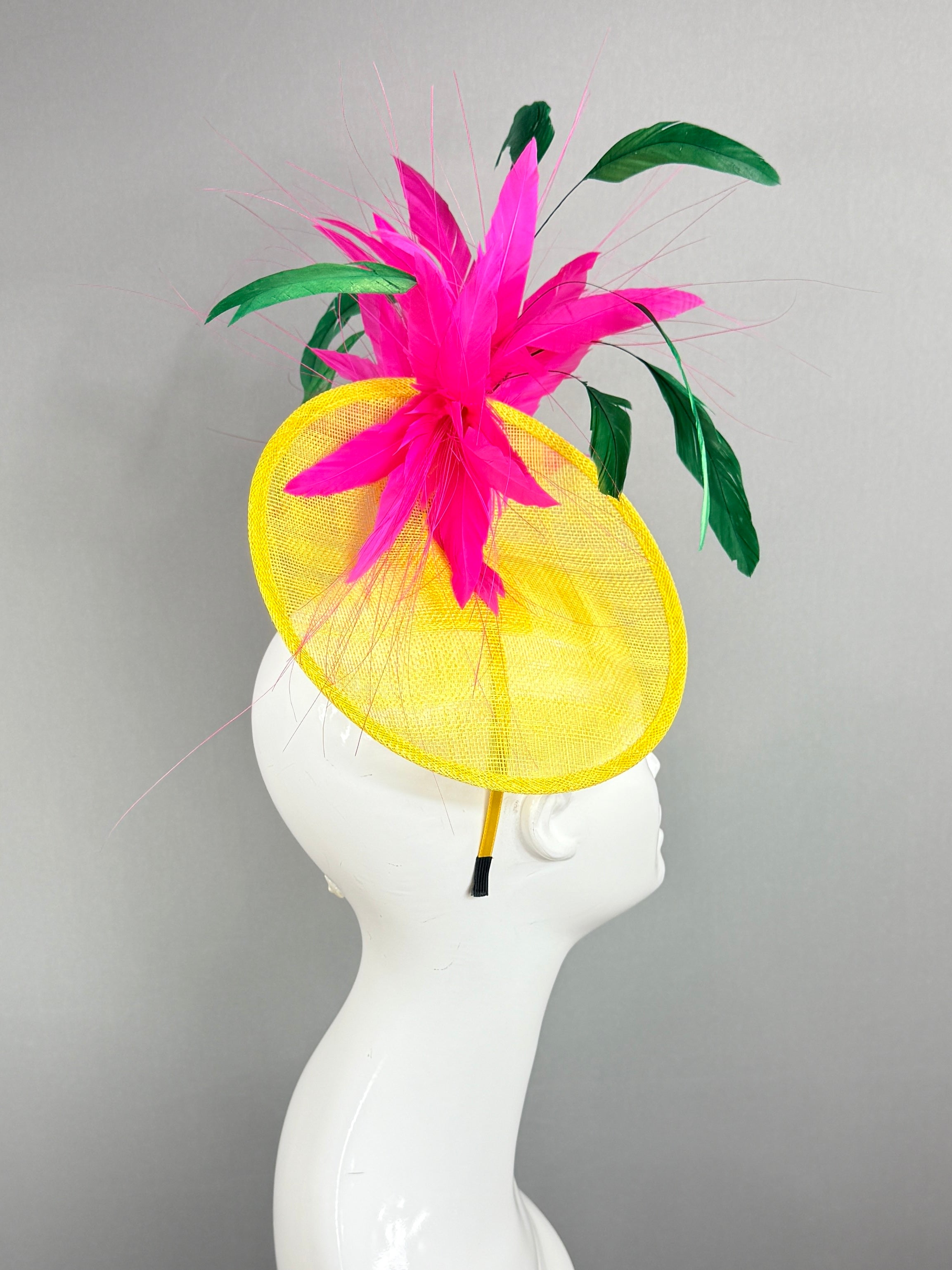 Kentucky Derby Fascinator Hat | Fuchsia, green, and yellow Headpiece | Derbyologie