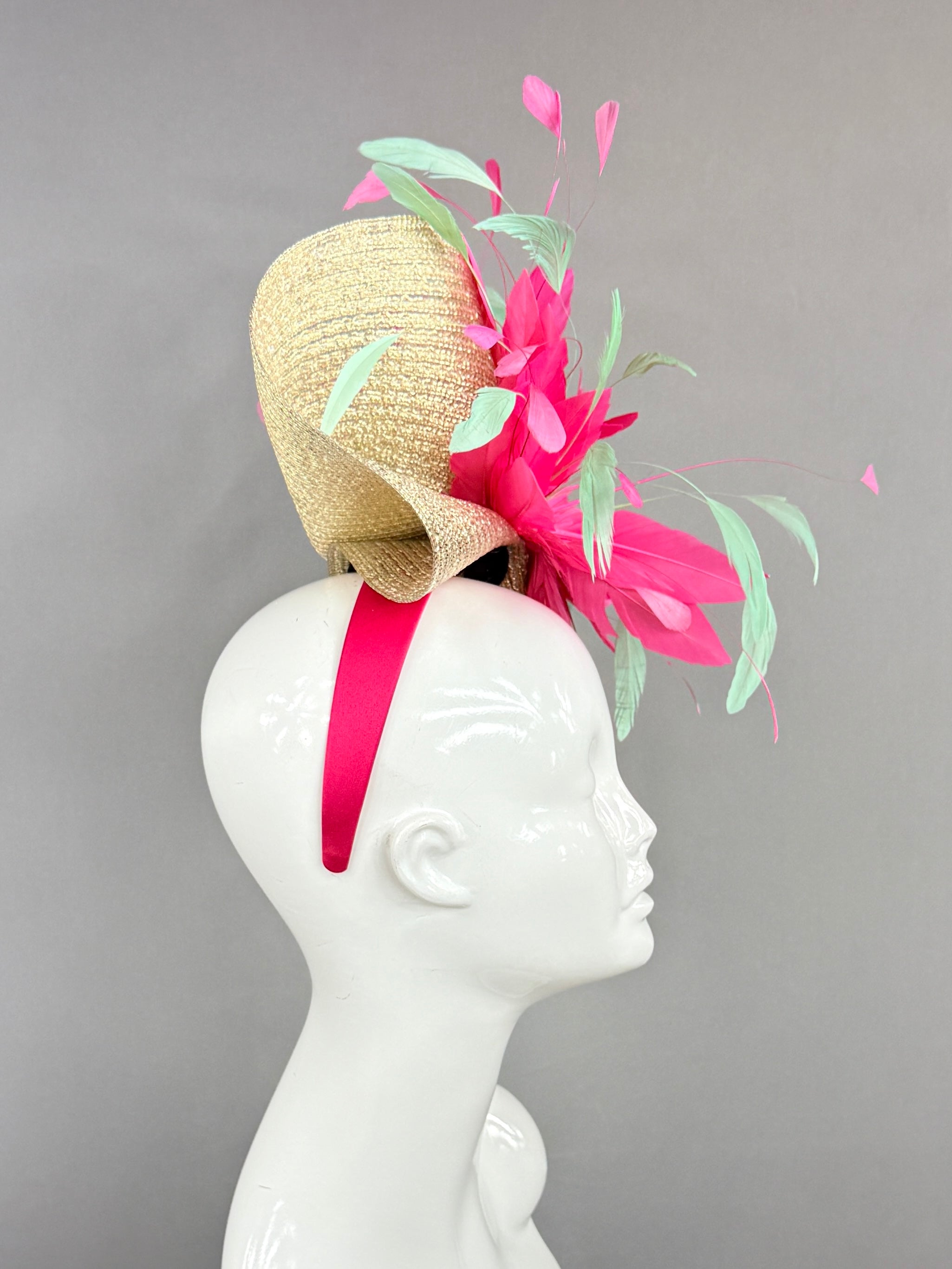 Kentucky Derby Fascinator Hat | Pink, blue, and gold Headpiece | Derbyologie