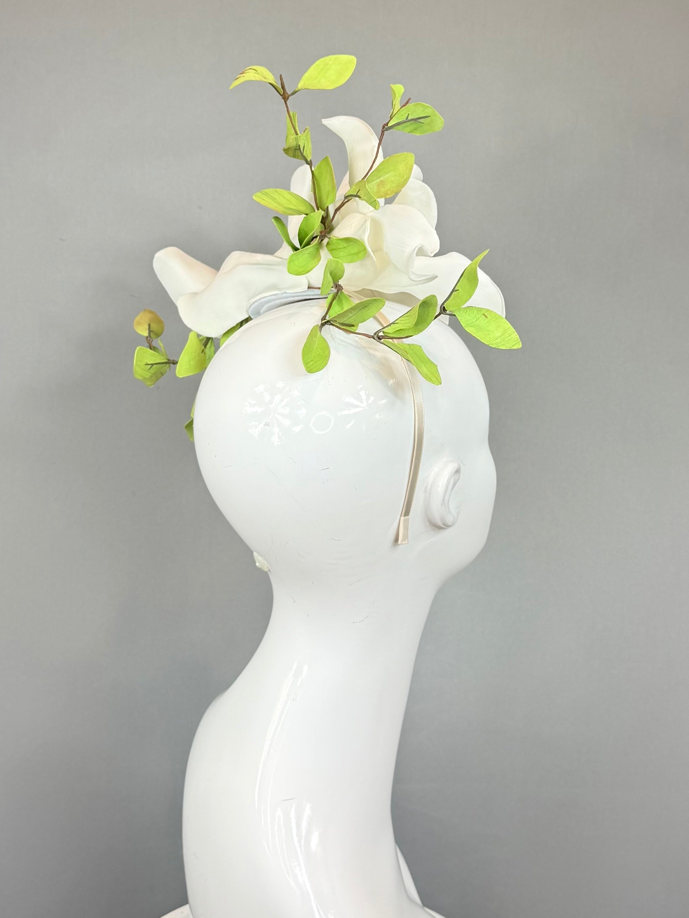 Kentucky Derby Fascinator Hat | White magnolia Headband Hat | Derbyologie