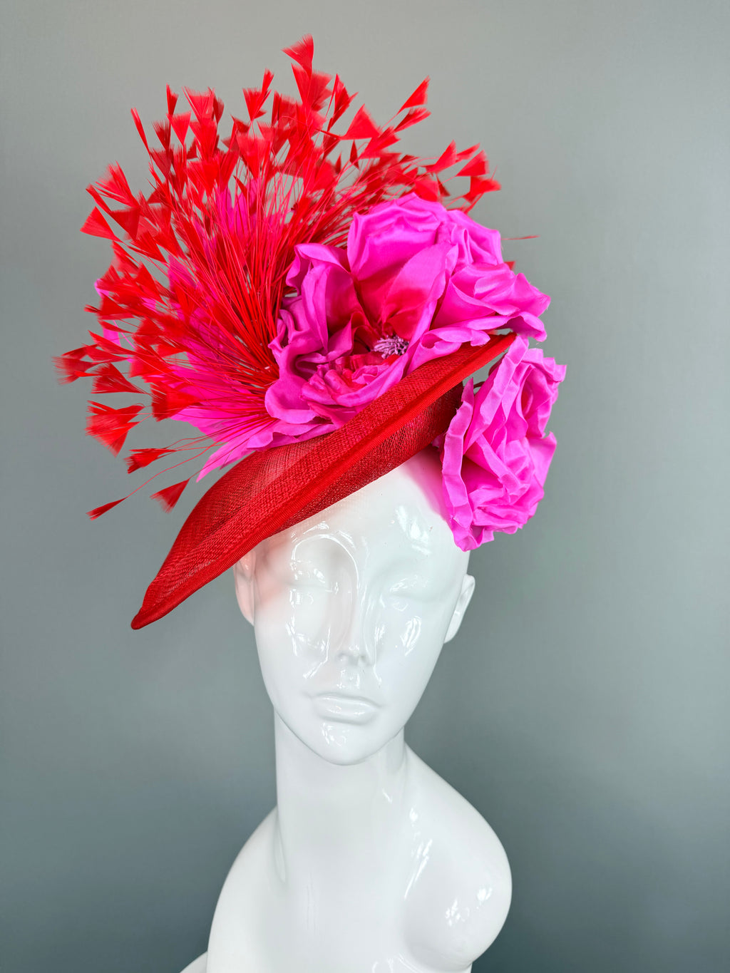 Kentucky Derby Fascinator Hat | Red and Pink Headpiece | Derbyologie